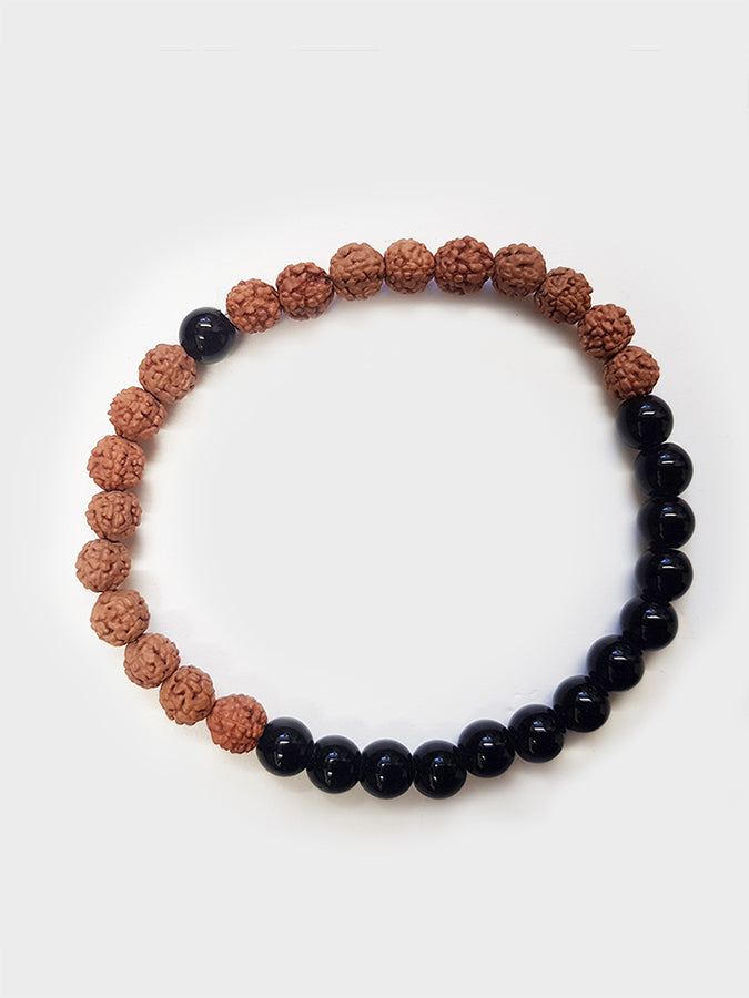 Authentic Rudraksha Yoga Studio Mala Bead Bracelet with Black Star - Perfect for Meditation, Yoga Practice & Spiritual Healing