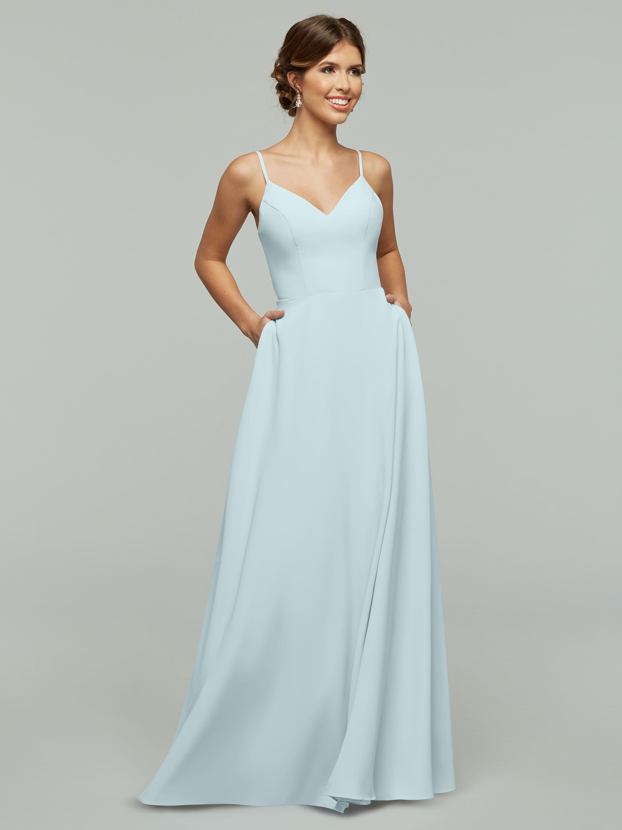 Elegant 83012 Flowy Stretch Chiffon A-Line Bridesmaid Dress with V-Neckline - Perfect for Weddings, Formal Events & Special Occasions