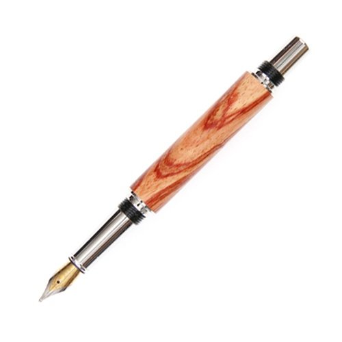 Lanier Baron Fountain Pen - Rhodium Plated with Tulip Wood Barrel - Premium Writing Instrument for Calligraphy, Business & Gifting