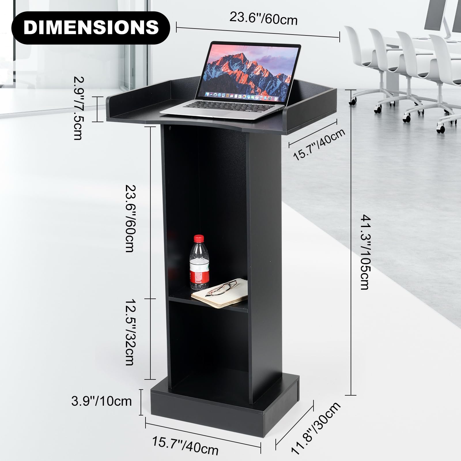 Wooden Podium Stand with Heavy Base for Lectern, Church, Classroom & Wedding Speeches - Durable Presentation Pulpit for Lectures & Public Speaking