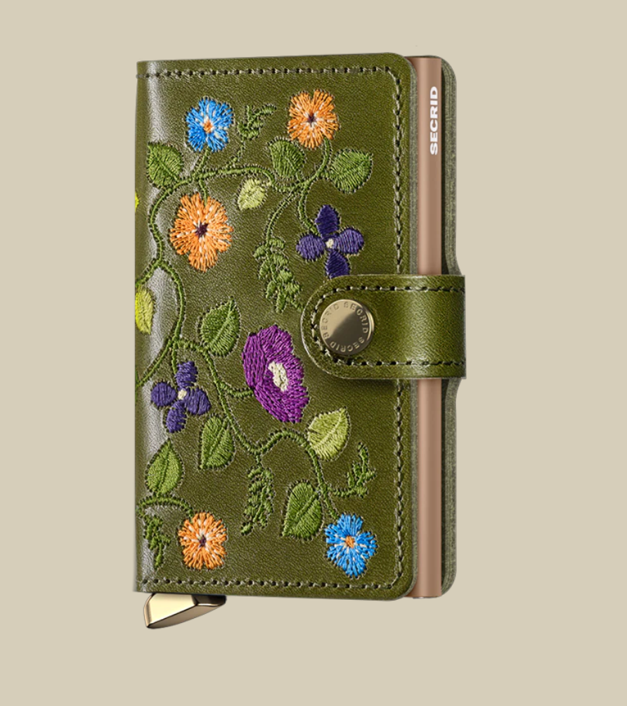 Secrid Premium Stitch Floral Mini Wallet - RFID Blocking Slim Card Holder for Women & Men - Perfect for Travel, Everyday Use & Gift Giving