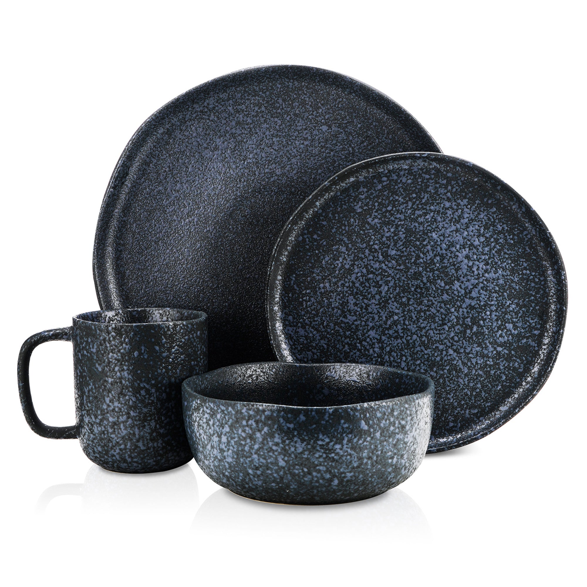 Premium Tom Stoneware Dinnerware Set - Elegant Grey & Blue Ceramic Plates & Bowls for Everyday Dining, Dinner Parties & Home Decor