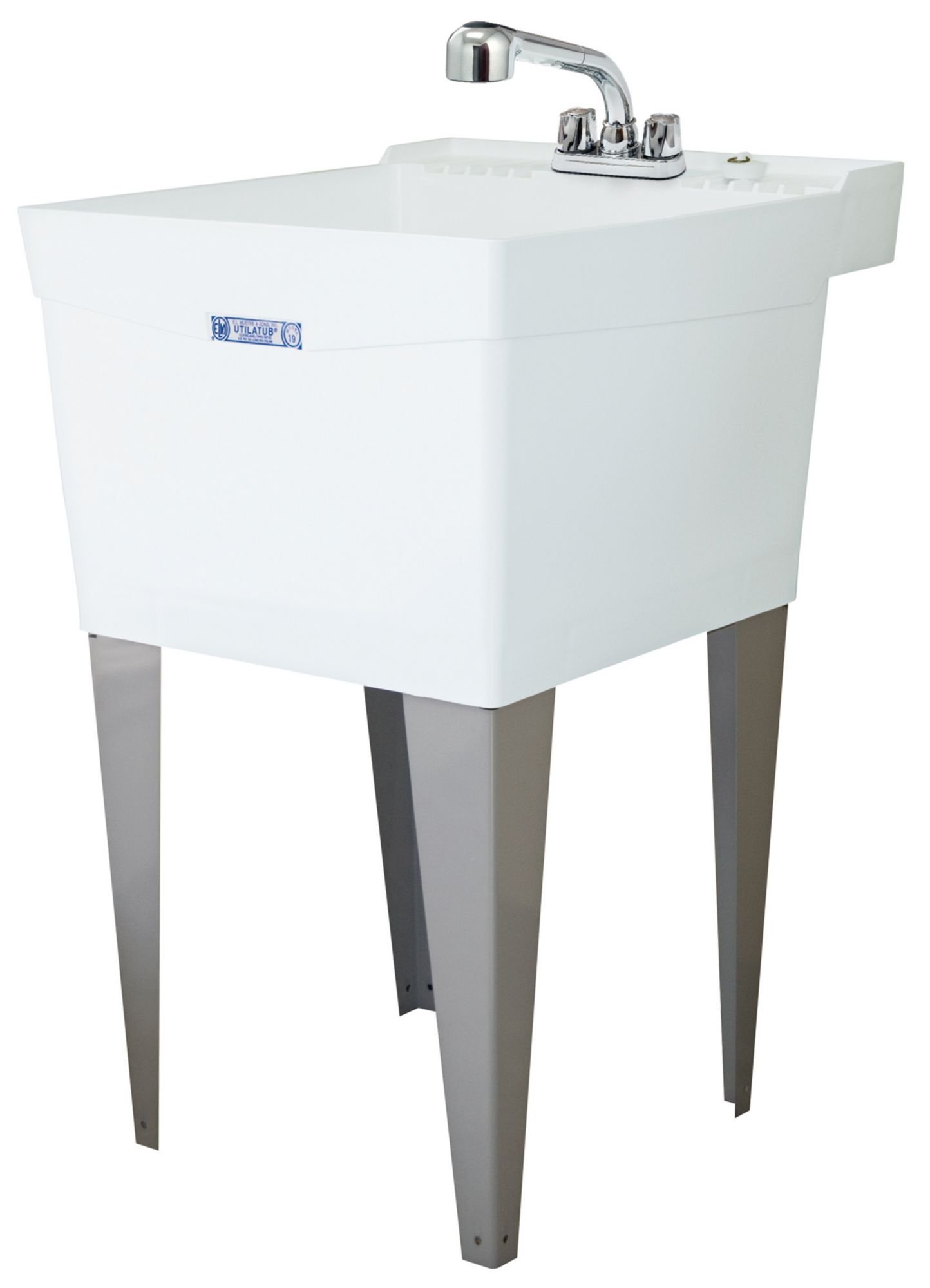 E.L. Mustee 19CF 20x24 White Laundry Utility Tub with Drain - Heavy Duty Combo Sink for Laundry Room, Basement, Garage & Utility Areas