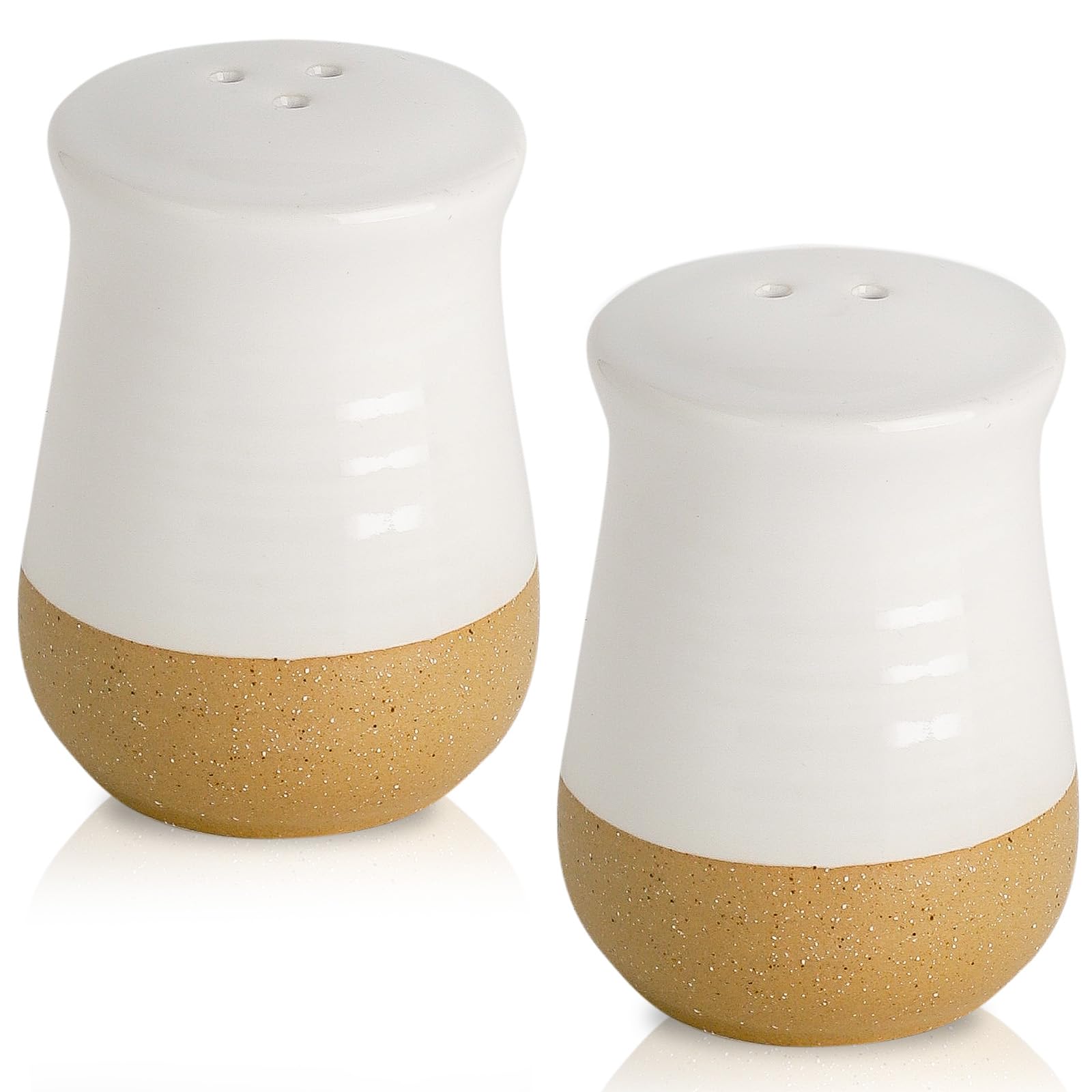 Premium Ceramic Salt and Pepper Shakers Set - Farmhouse Style White Kitchen Spice Shakers with Refillable Lids - Perfect for Dining Table, Kitchen Counter, and Farmhouse Home Decor