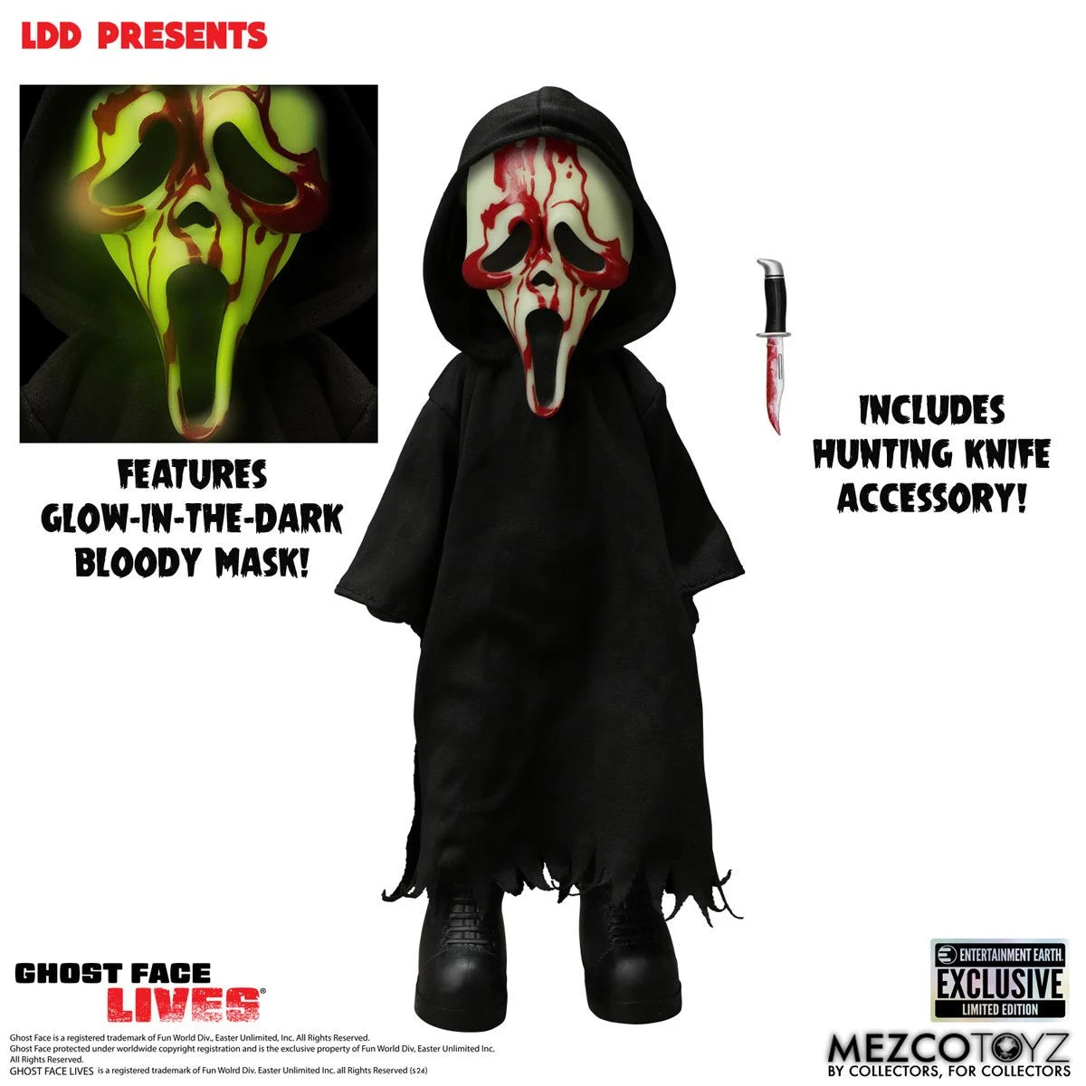 LDD Present Ghost Face Bloody Glow in the Dark 10 Inch Action Figure - Entertainment Earth Exclusive Collectible for Halloween Decor & Horror Movie Fans