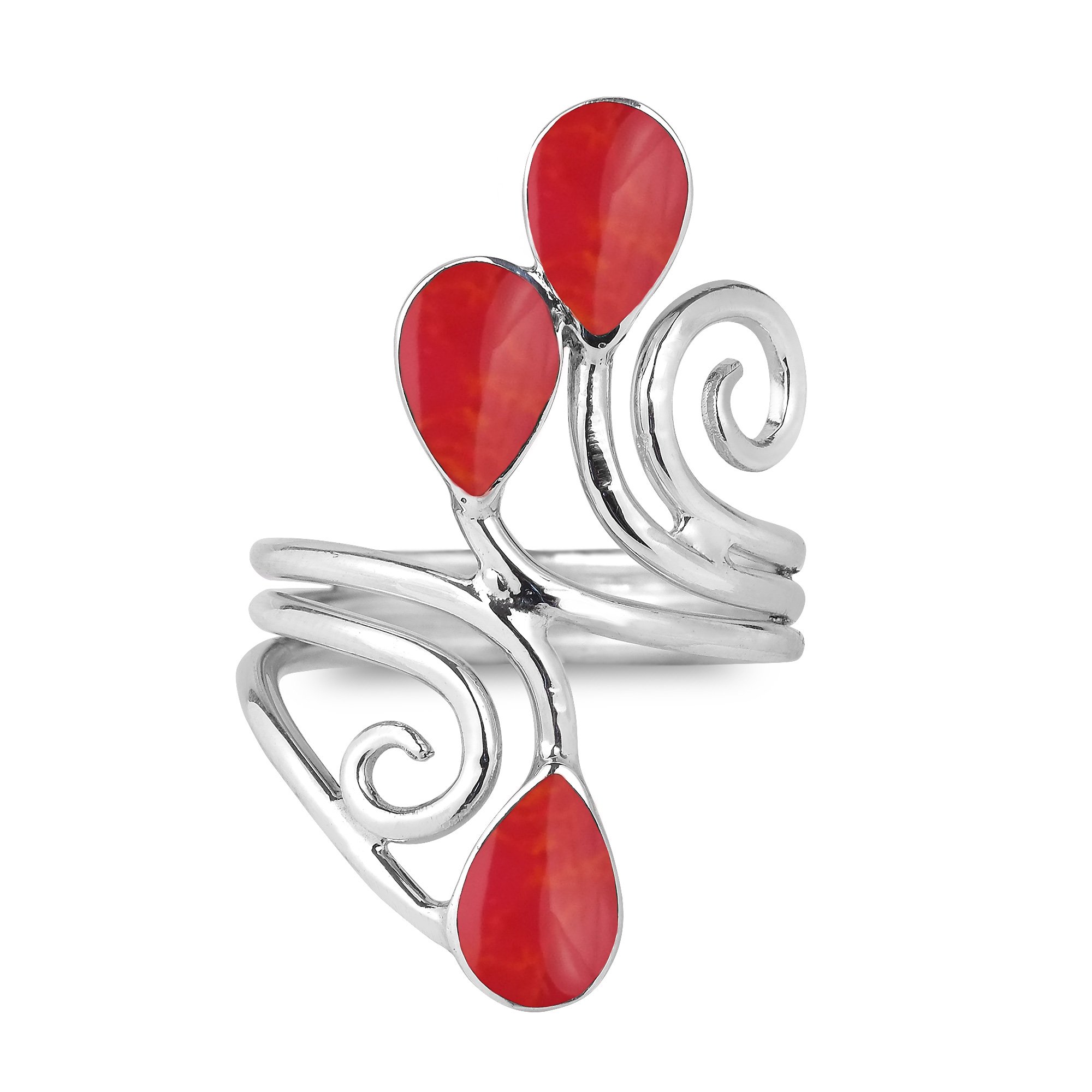 AeraVida Floral Vine Ornate Teardrop Reconstructed Red Coral Sterling Silver Ring for Women | Classic Wedding & Casual Comfort Fit Jewelry | Gift for Daughter, Wife, Mom | Size 6-9 | Perfect for Weddings, Anniversaries, Date Nights & Everyday Wear