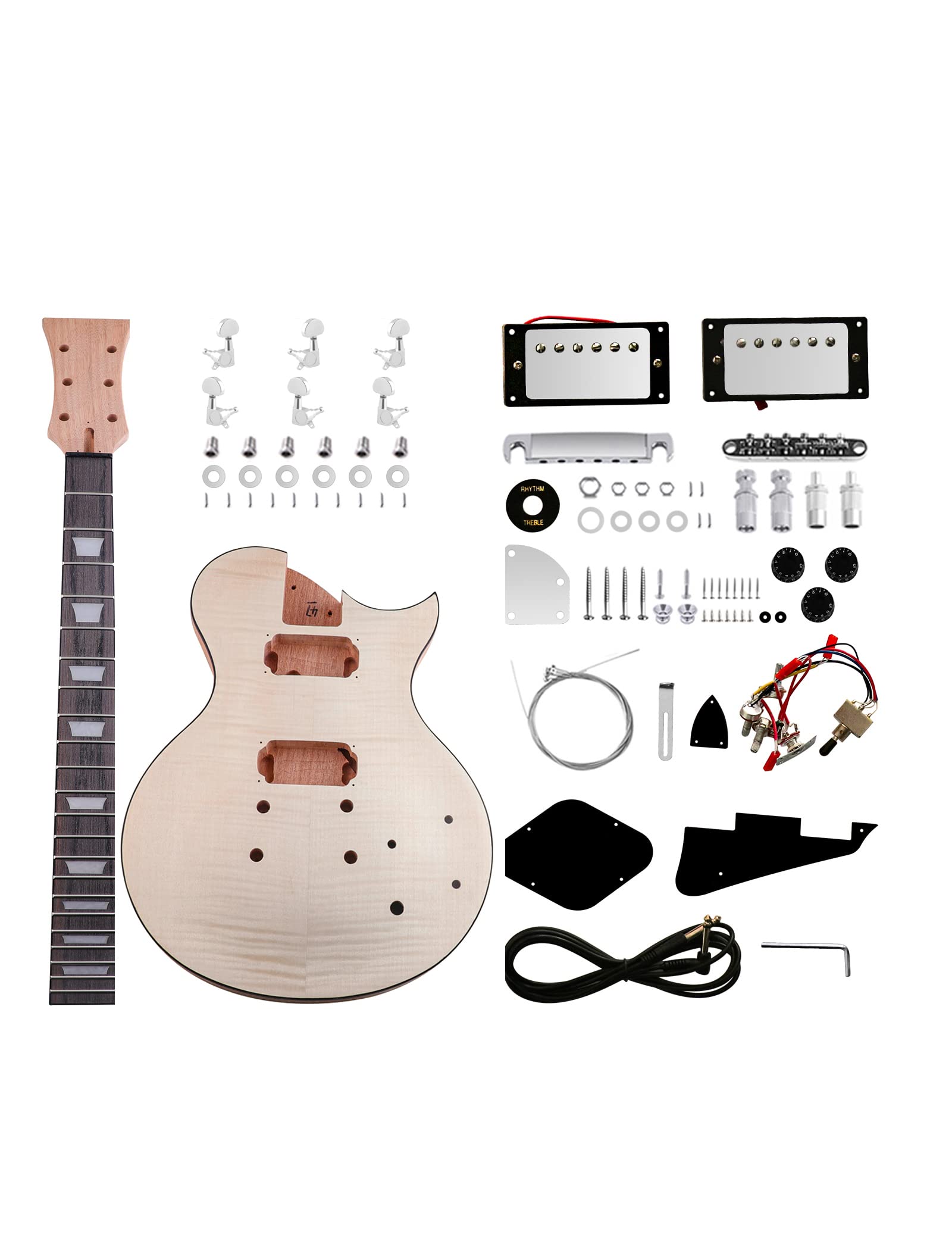 Fistrock DIY Electric Guitar Kit for Beginners - 6 String Flamed Maple Veneer Top, Mahogany Body & Neck, Poplar Laminate Fingerboard, Chrome Hardware - Build Your Own Guitar for Home Studio, Live Performance & Music Learning