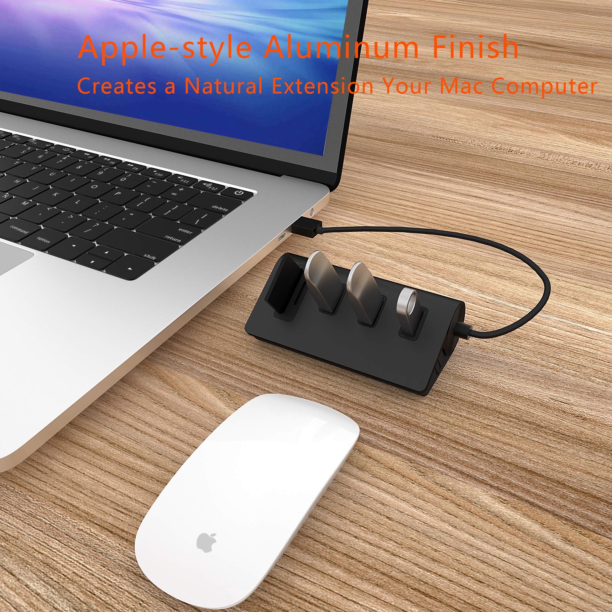 USB 3.0 Hub with 2-Slot Card Reader - 3-Port Aluminum USB Splitter for MacBook Pro/Air, iMac, PC & Laptop - High-Speed Data Transfer & Charging (Black) | Perfect for Home Office, Gaming Setup & Travel Accessories