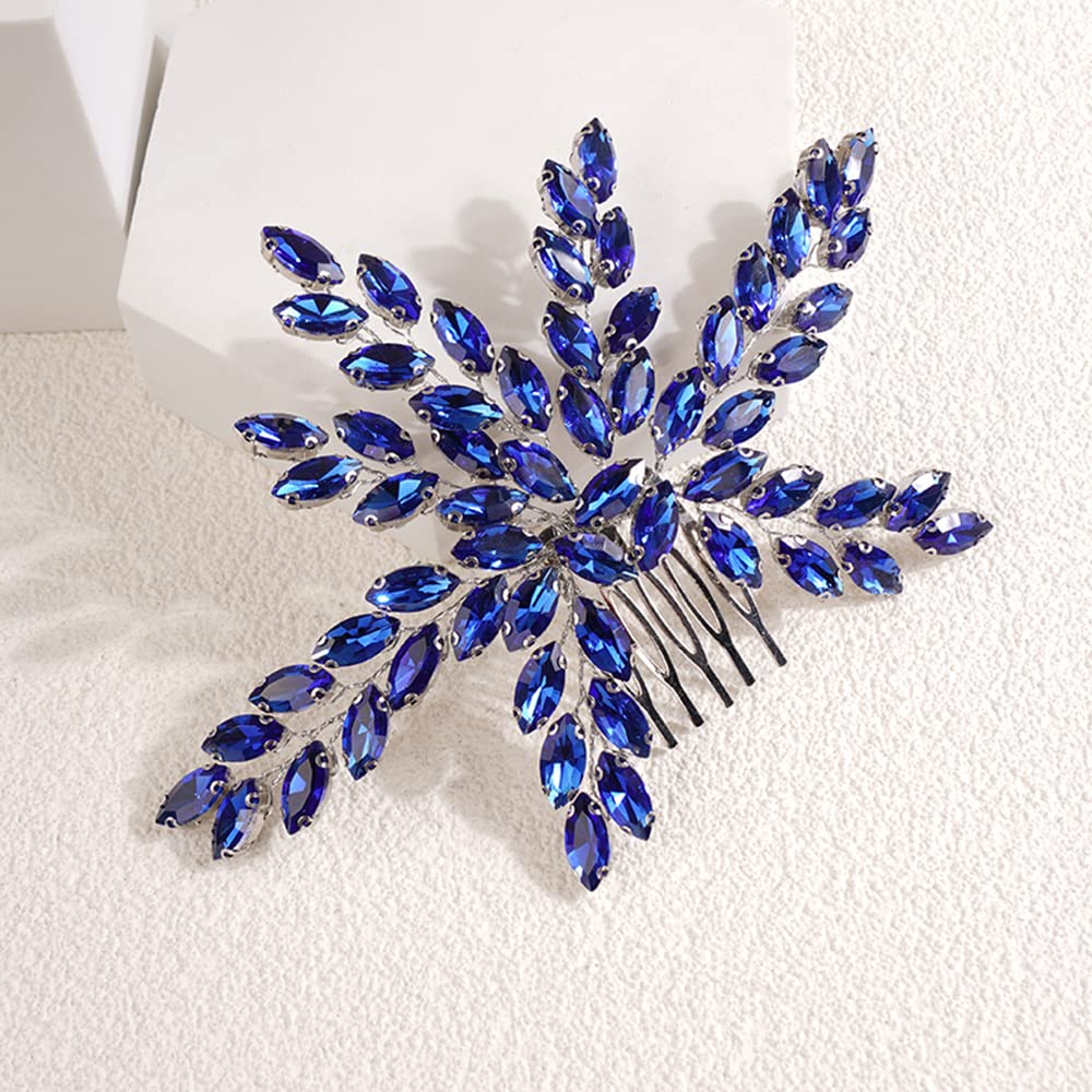Jumwrit Handmade Crystal Wedding Hair Comb - Rhinestone Bridal Headpiece & Hair Clip for Bride & Bridesmaids (Blue) | Perfect for Weddings, Prom & Special Occasions