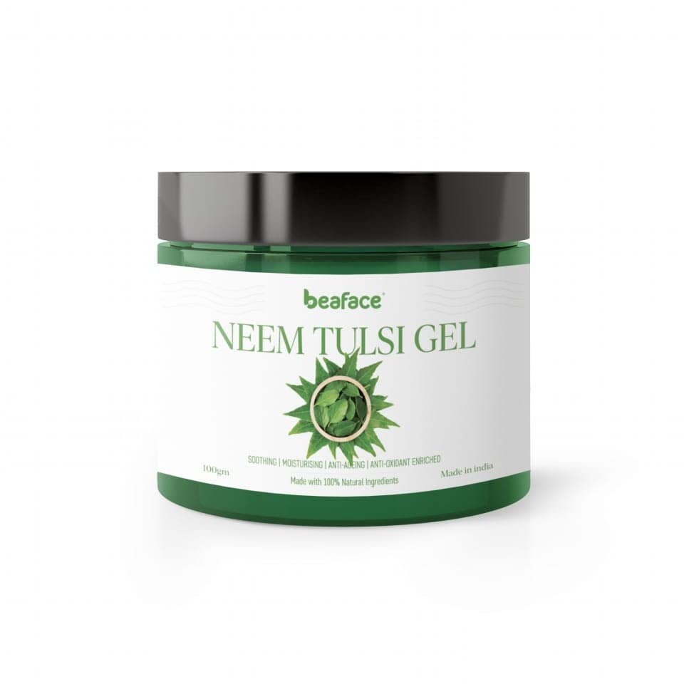 Beaface Neem Tulsi Face Gel - Natural Skin Care & Moisturizer for Acne, Oily & Dry Skin - 100gm Pack | Perfect for Daily Skincare Routine & Nighttime Hydration