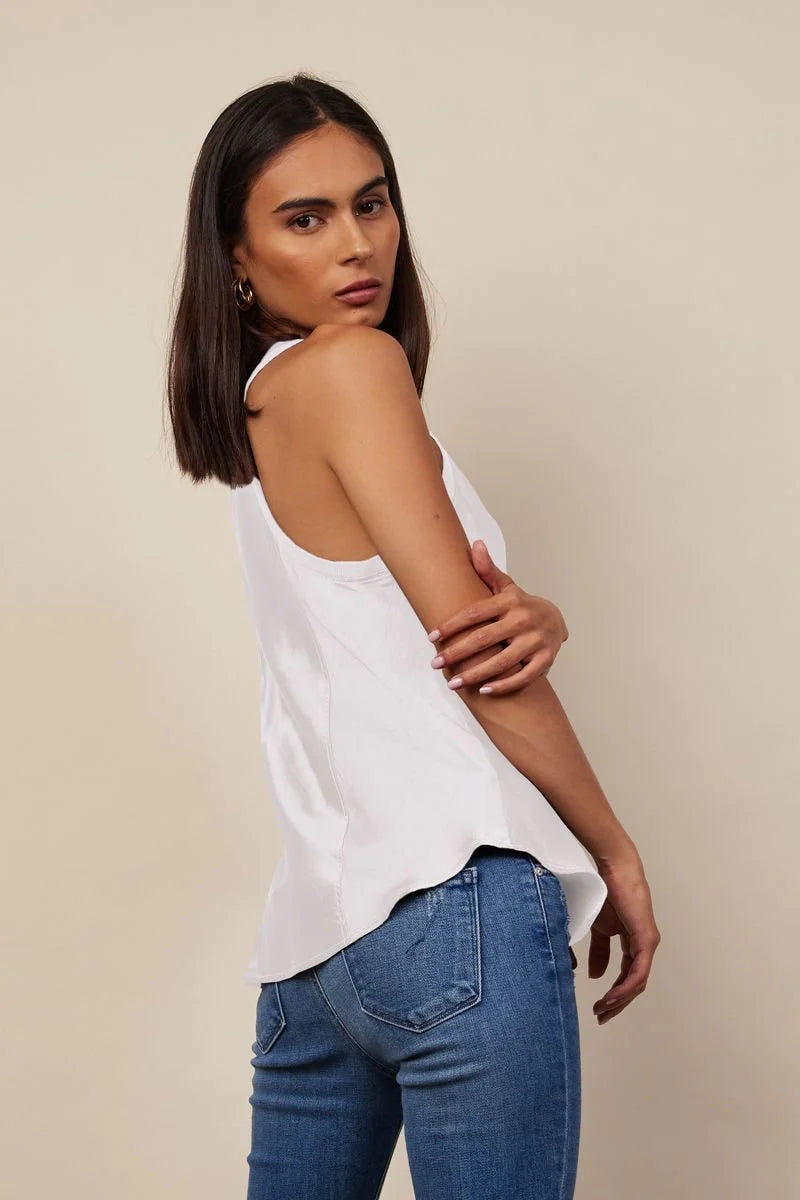 Bridget Women's Silky Tank Top - White | Soft & Comfortable Sleeveless Blouse for Casual Wear, Layering & Summer Outfits