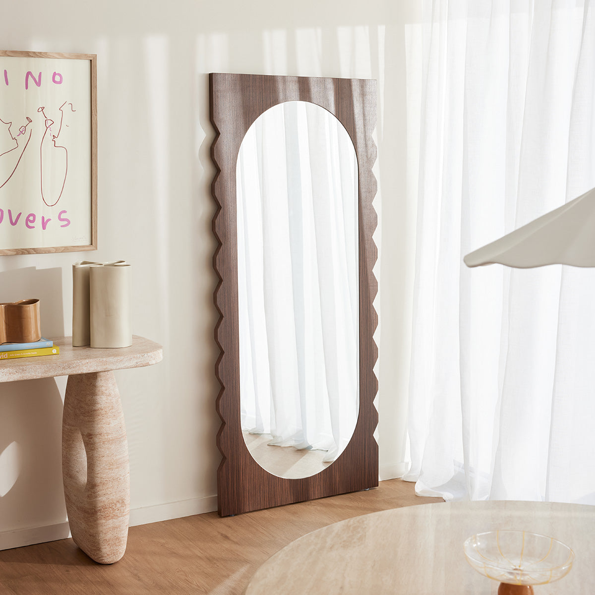 Azzurra Full-Length Walnut Wood Floor Mirror - Elegant Standing Mirror for Bedroom, Living Room & Entryway Decor