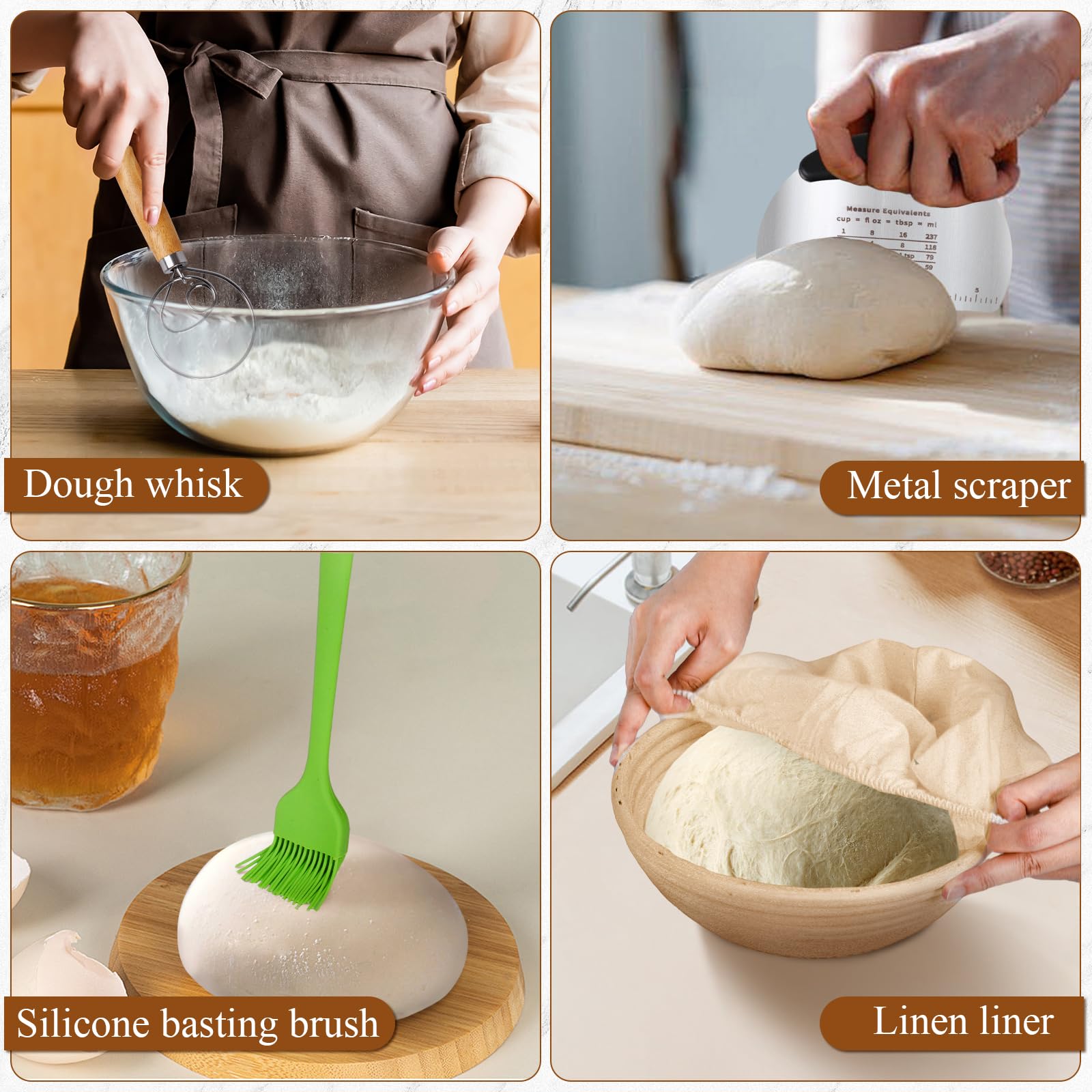 2-Pack 9 Inch Round Banneton Bread Proofing Basket Set - Sourdough Starter Kit with Dough Whisk & Bread Lame - Perfect for Artisan Bread Baking, Homemade Sourdough & Bread Making Gifts