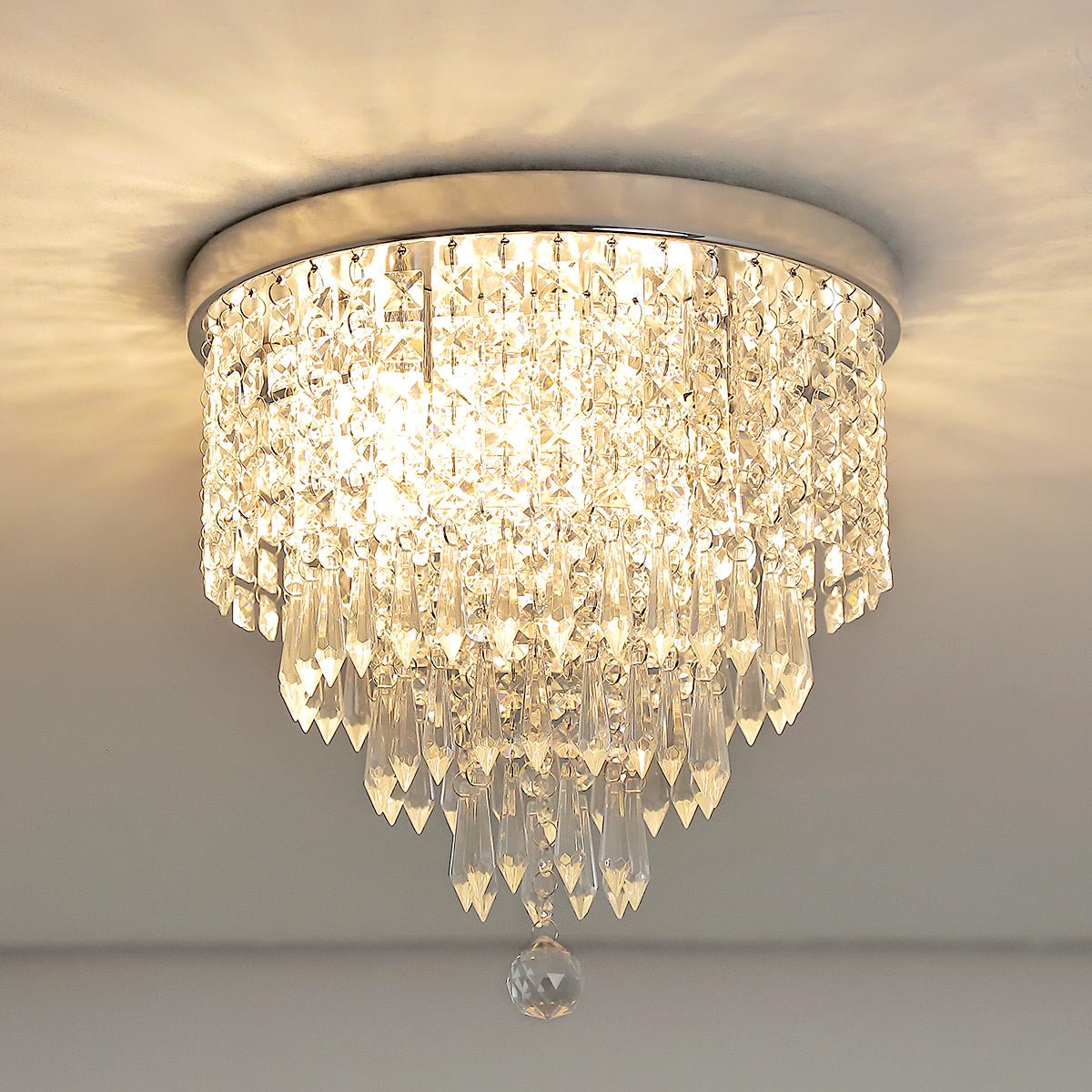 Depuley 3-Light Modern Crystal Chandelier - K9 Ceiling Lighting Fixture with Clear Acrylic Beaded Shade, 250mm Flush Mount LED Light for Dining Room, Bedroom & Living Room - Elegant Home Decor for Parties & Romantic Dinners