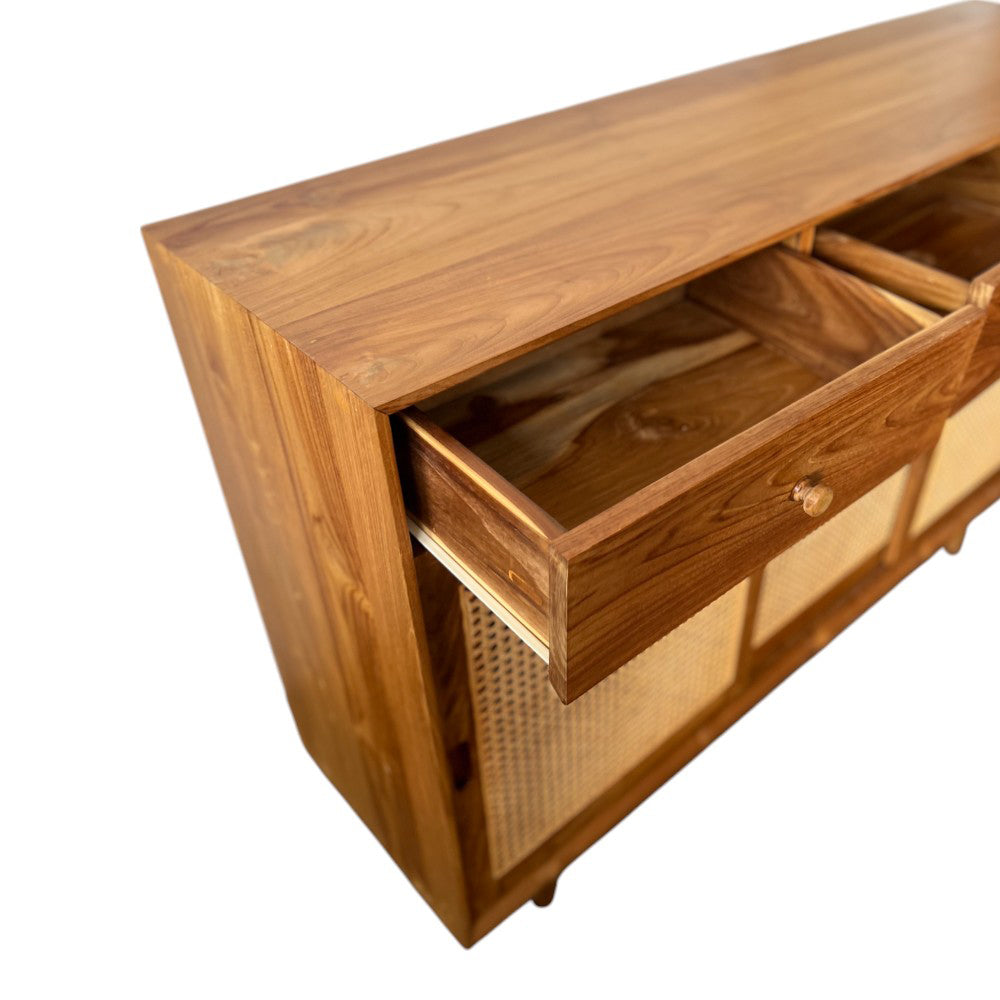 Bruno Rattan Sideboard - Modern Woven Storage Cabinet for Living Room, Dining Room & Entryway - Stylish Home Decor & Organizer for Small Spaces