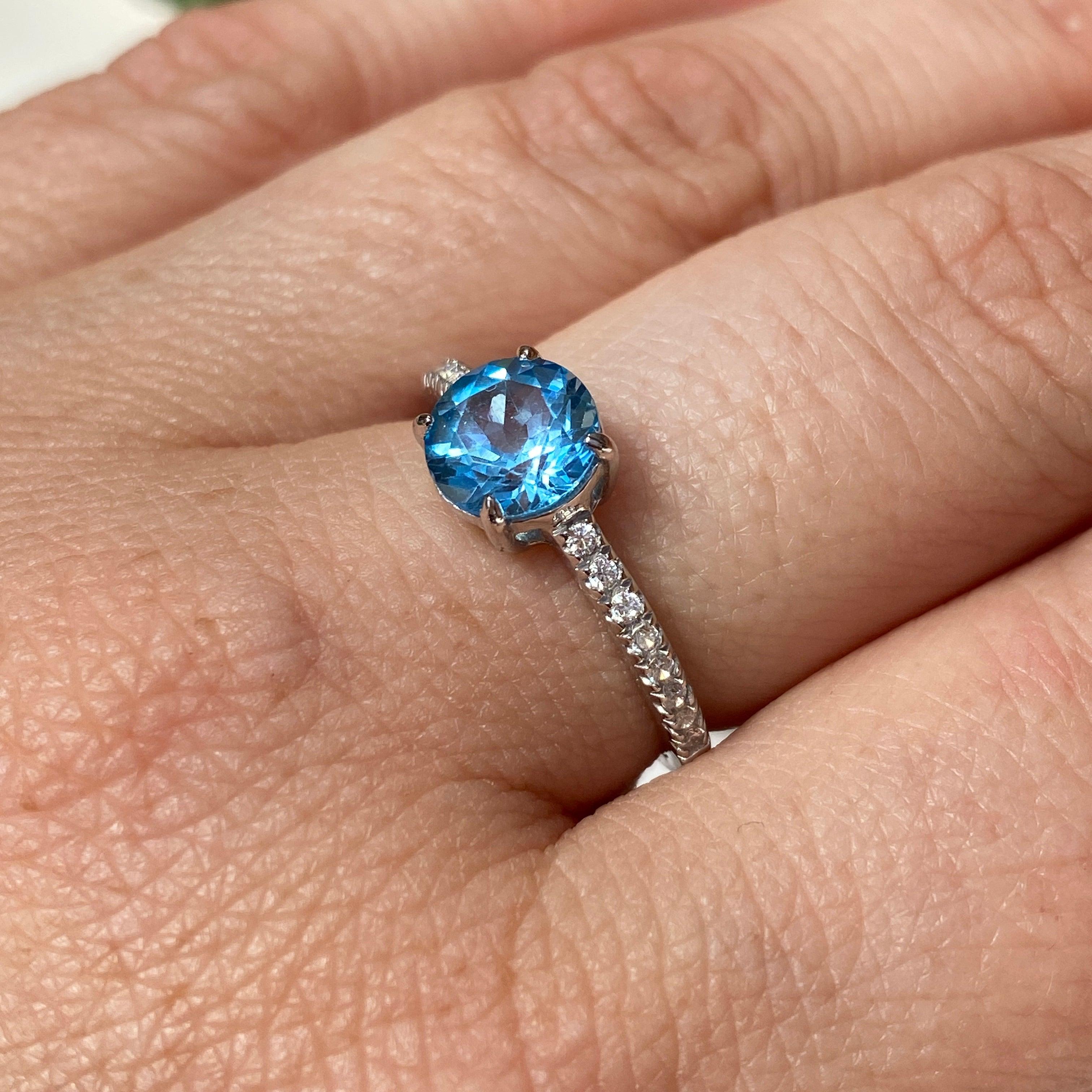 London Blue Topaz & CZ Halo Engagement Ring - Size 7, Brilliant Cut, Sterling Silver (Perfect for Proposals, Anniversaries & Special Occasions)