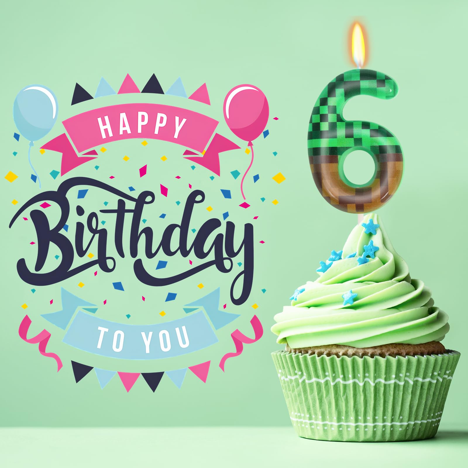 6th Birthday Pixel Miner Cake Candles & Topper - TNT Themed Party Decor for Boys & Girls - Perfect for Minecraft Themed Birthday Cakes & Gaming Celebrations