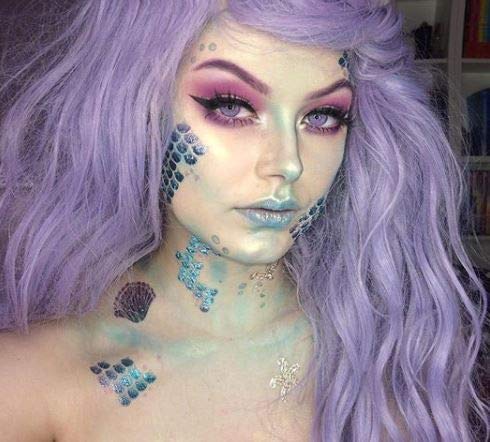 Realistic Halloween Temporary Face & Body Metallic Tattoo Makeup Kit for Men & Women - Mermaid Design - 2 Pack Costume Accessories for Halloween Parties, Cosplay & Themed Events