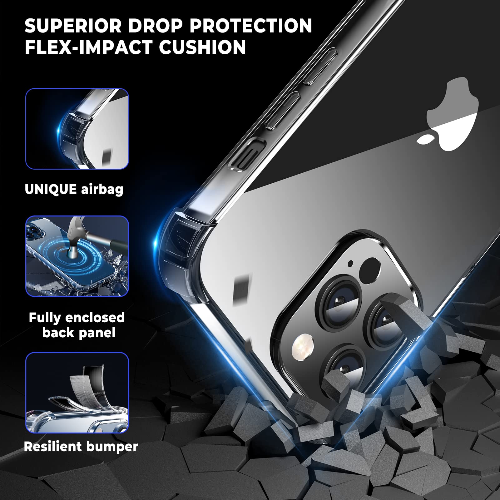 ORIbox iPhone 12/12 Pro Case - Shockproof Black Protective Cover with 4 Corner Protection | Perfect for Outdoor Activities, Sports & Daily Use