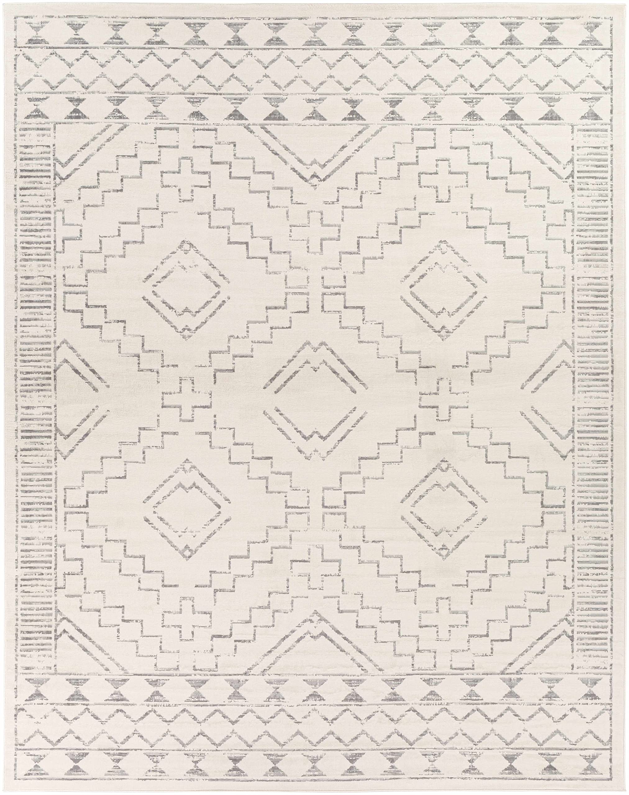 Bohemian Transitional Area Rug for Living Room & Bedroom - Hauteloom Orana Rug in White, Charcoal & Gray - 7'10