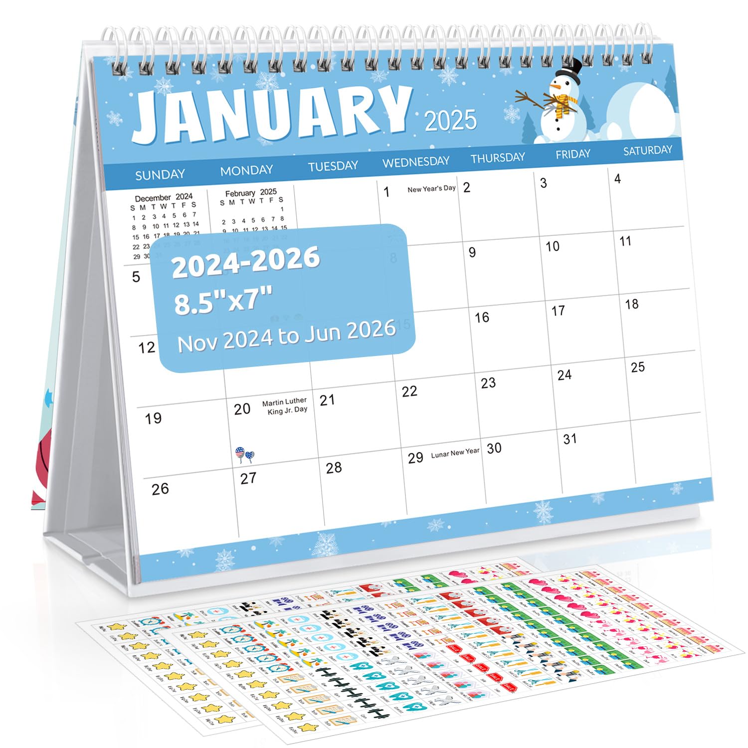SKYDUE 2025-2026 20-Month Desk Calendar (Nov 2024 - Jun 2026) with Planner Stickers | 8.5