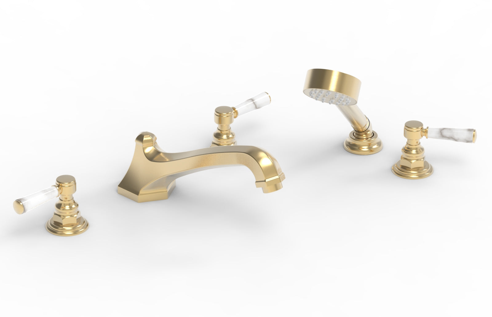 HEX TRADITIONAL Deck Mount Bathtub Set with Hand Shower - White Marble Lever Handles (500 50) - Perfect for Modern Bathroom Renovations & Spa-Like Relaxation