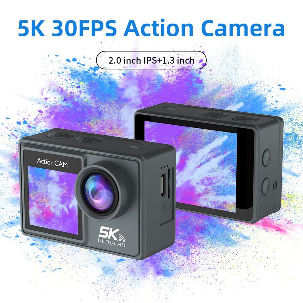 **5K 30FPS WiFi Action Camera with Remote Control & Electronic Image Stabilization - Waterproof for Outdoor, Diving, Sports & Adventure (Perfect for Vlogging, Travel & Extreme Sports)**