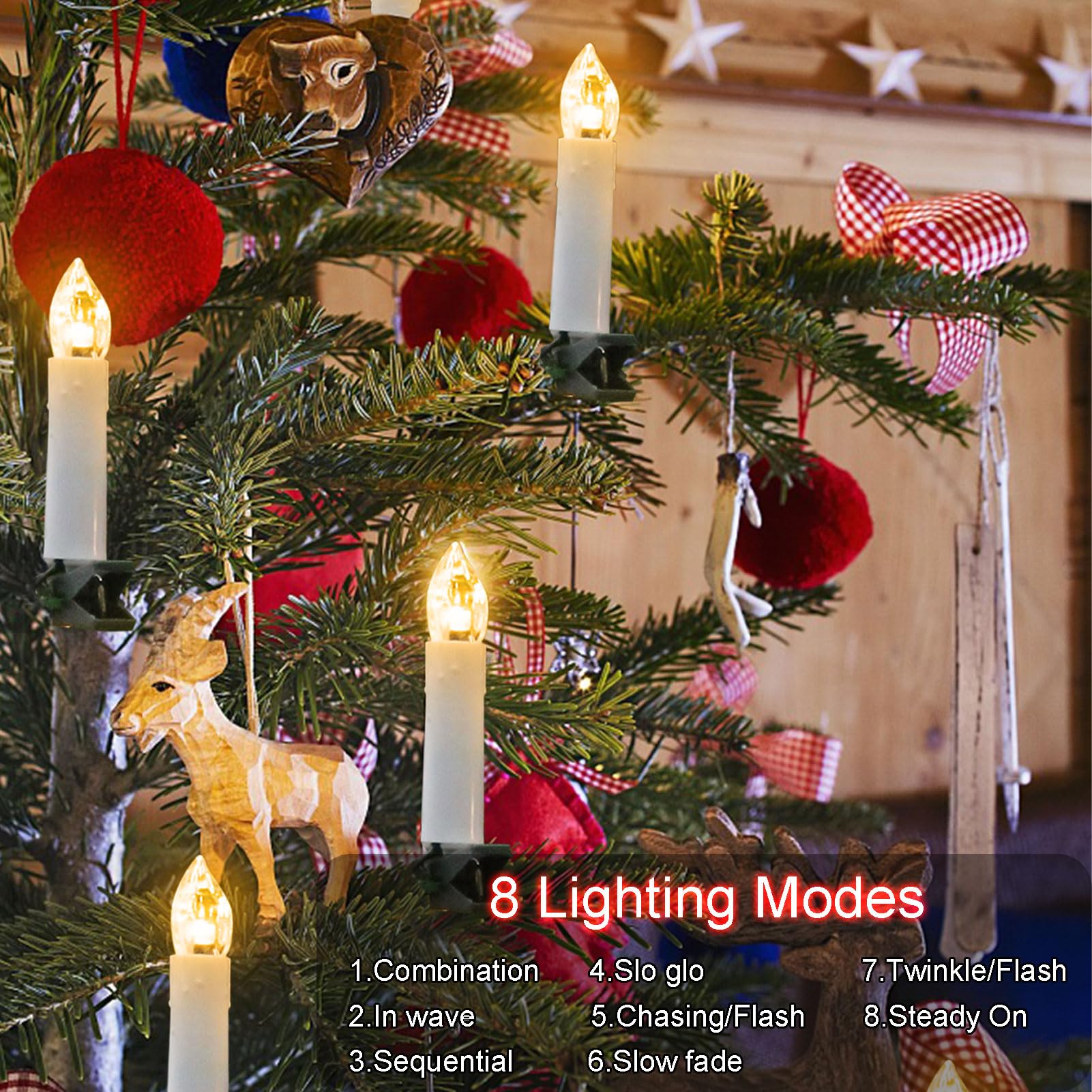 20Ft 30 LED Battery Operated Candle String Lights with Auto Timer & 8 Modes - Flameless Clip-On Fairy Lights for Christmas Tree, Wedding, Garden, Party Decor (Warm White) | Indoor & Outdoor Holiday Decoration, Patio Lighting, Festive Ambiance