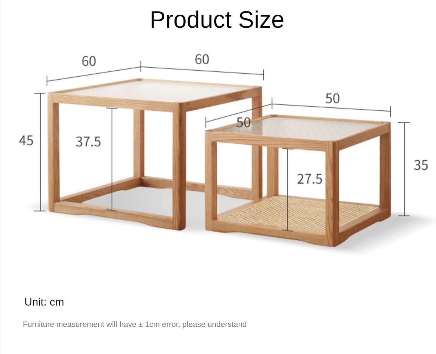 Solid Oak Wood Coffee Table with Glass Top and Rattan Shelf - Perfect for Living Room, Patio, or Outdoor Furniture Decor