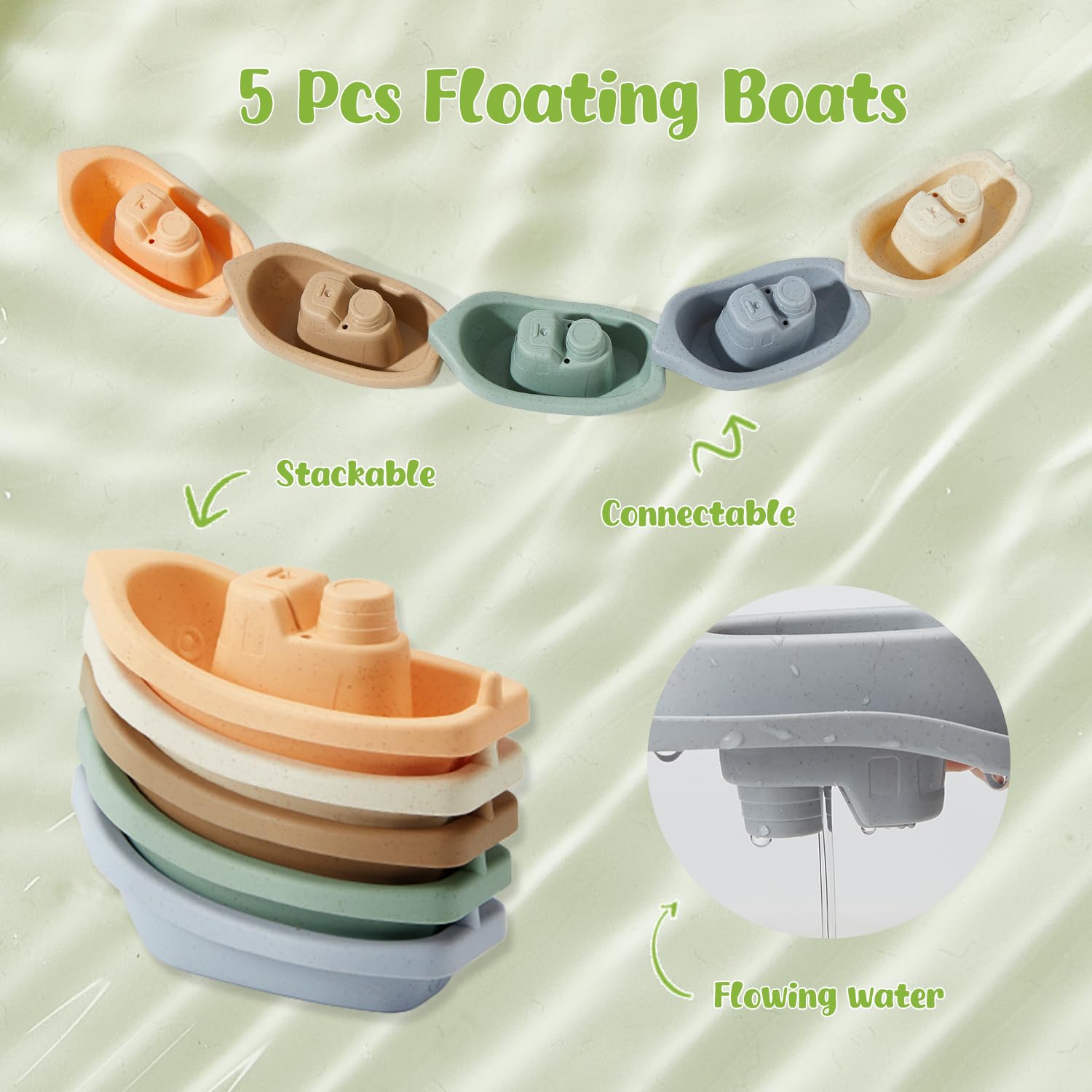 Mold-Free Baby Bath Toys Set - 9PCS Floating Boats & Squeeze Toys for Infants 6-12 Months & Toddlers 1-3 Years | Non-Toxic Silicone Bathtub, Pool & Water Table Play Set | Sensory Bath Toys with Safe Stacking Boats for Learning & Fun | Perfect for Bath Time, Pool Parties & Early Childhood Development