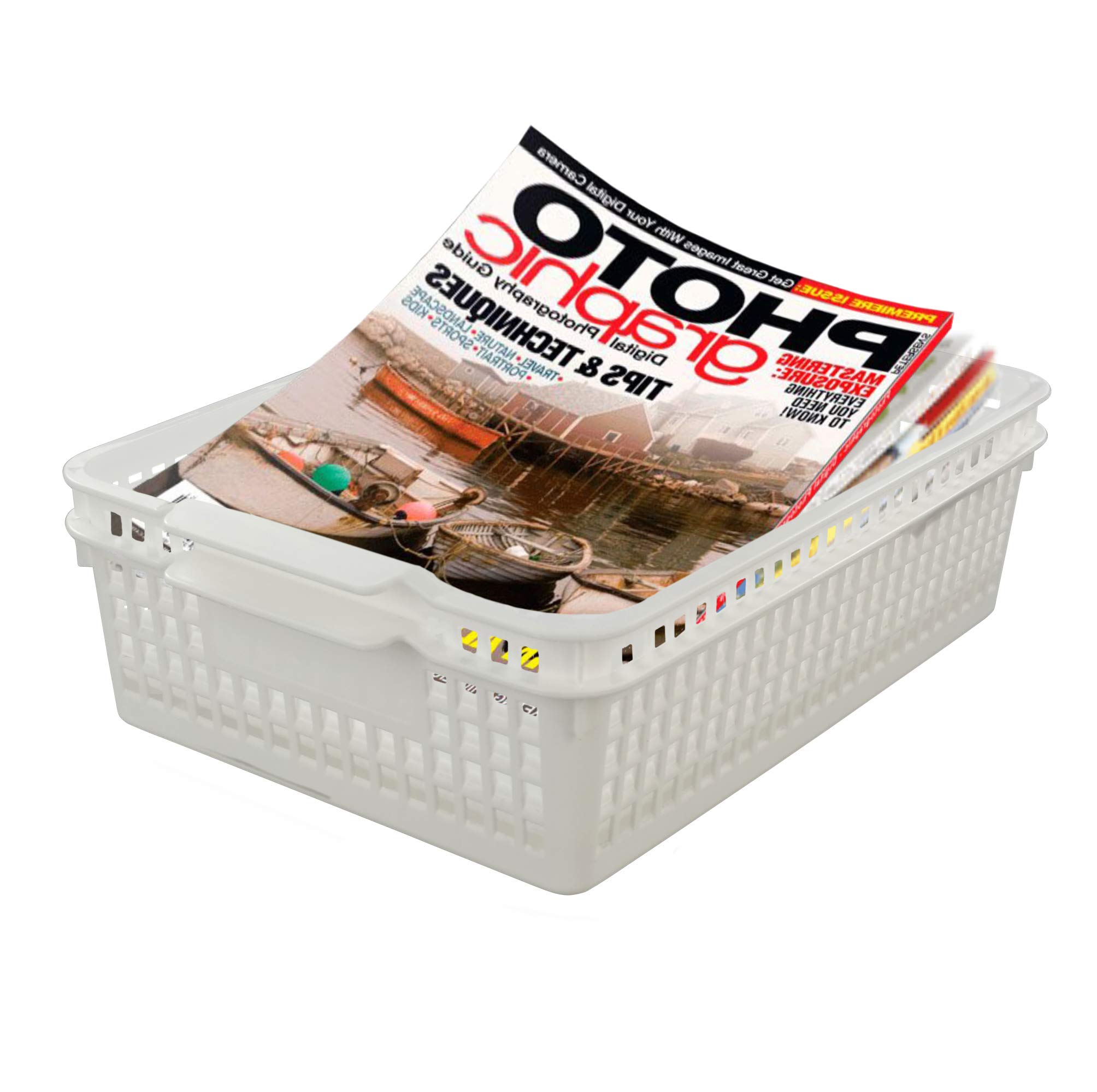 6-Pack White Plastic Storage Trays & Baskets - File Organizer for Office, Home, Kitchen | Perfect for Paper, Documents, Mail & Office Supplies Organization