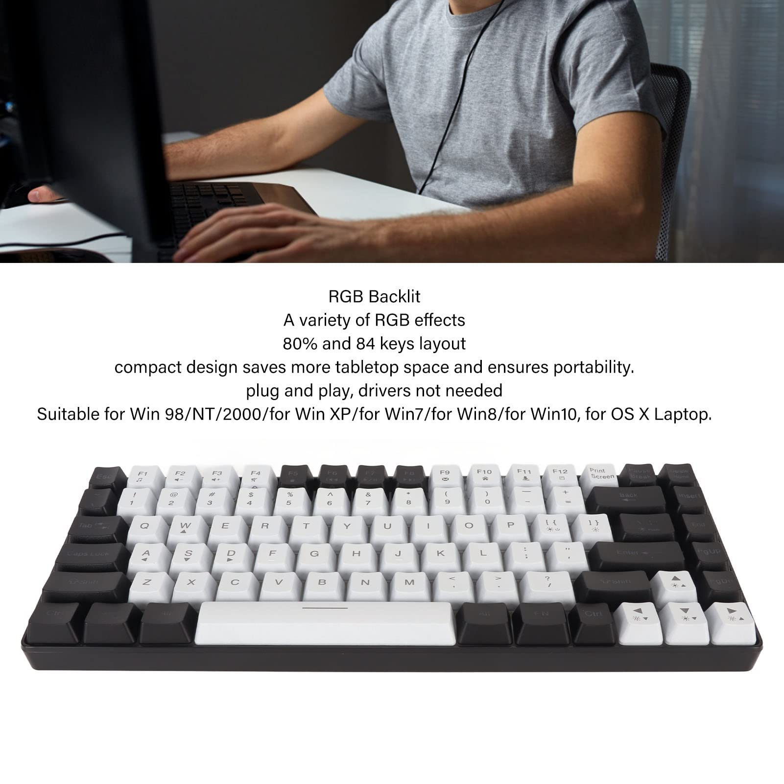 Annadue 84-Key RGB Mechanical Keyboard for Gaming & Office