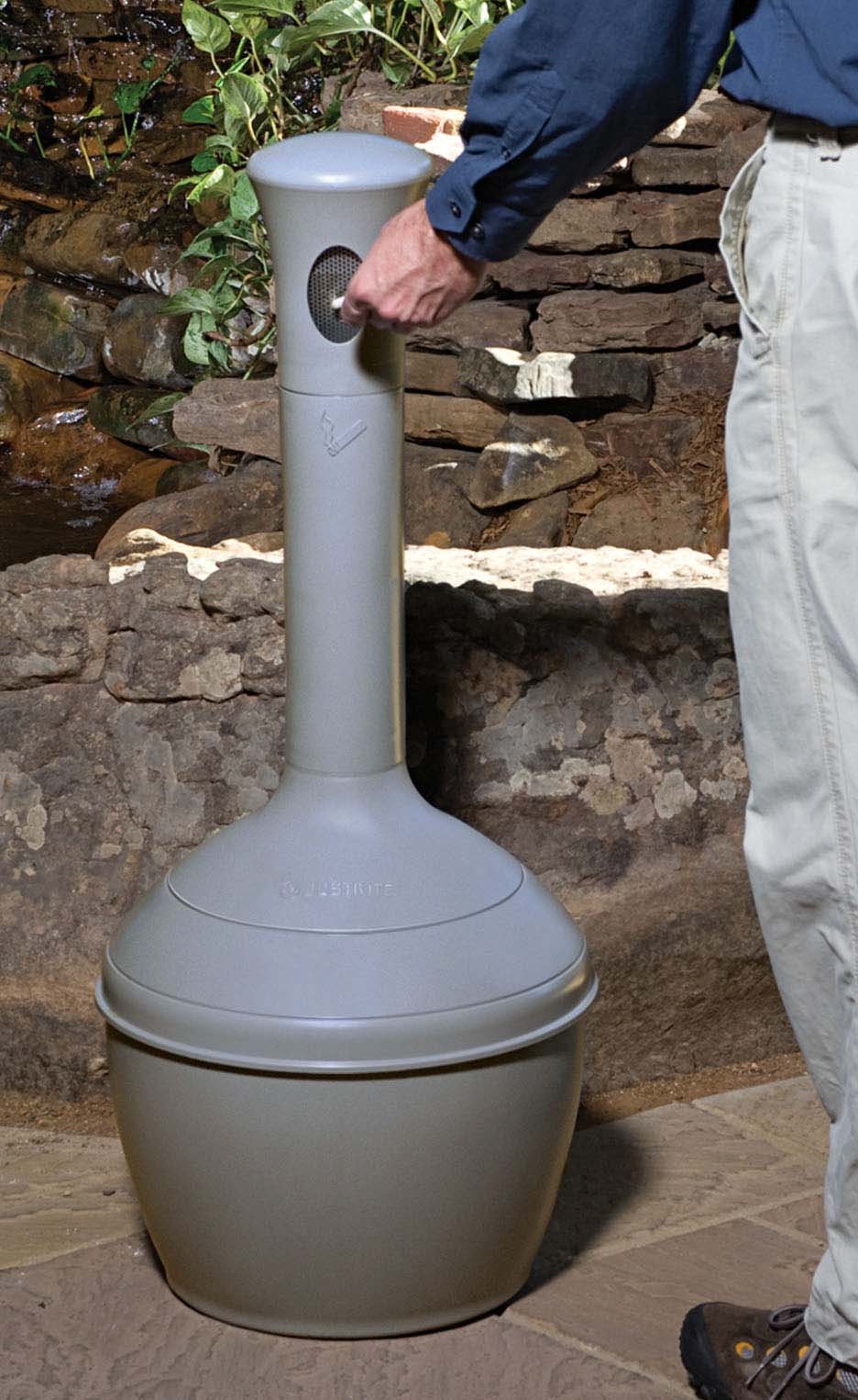 Justrite 268501 Elite Smoker Cease-Fire Cigarette Butt Receptacle - 4 Gallon Capacity Fireproof Ashtray for Outdoor Use, Gray - Perfect for Patios, Campgrounds & Smoking Areas