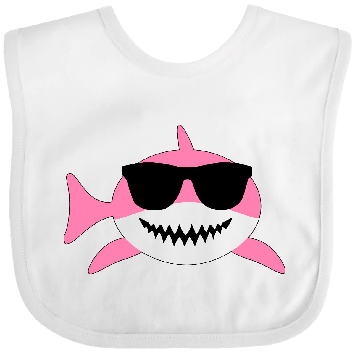 Inktastic Cute Pink Shark with Sunglasses Baby Bib - Soft Cotton Drool Bib for Infants & Toddlers - Perfect for Feeding, Teething, and Everyday Use