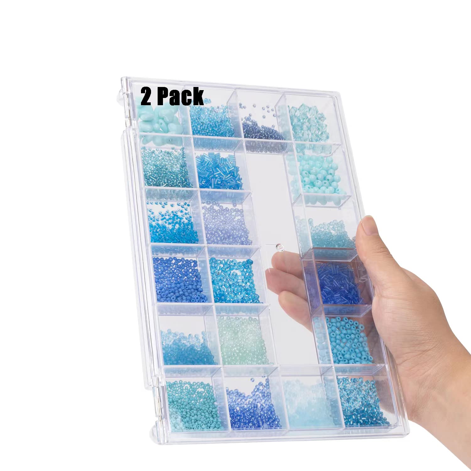 2-Pack Large Bead Organizer Box with 21 Grids - Clear Plastic Storage Containers with Dividers for Jewelry Making, Sewing, Fishing Tackle, Diamond Painting, LEGO & Craft Organization | Perfect for Craft Rooms, Travel & Home Storage