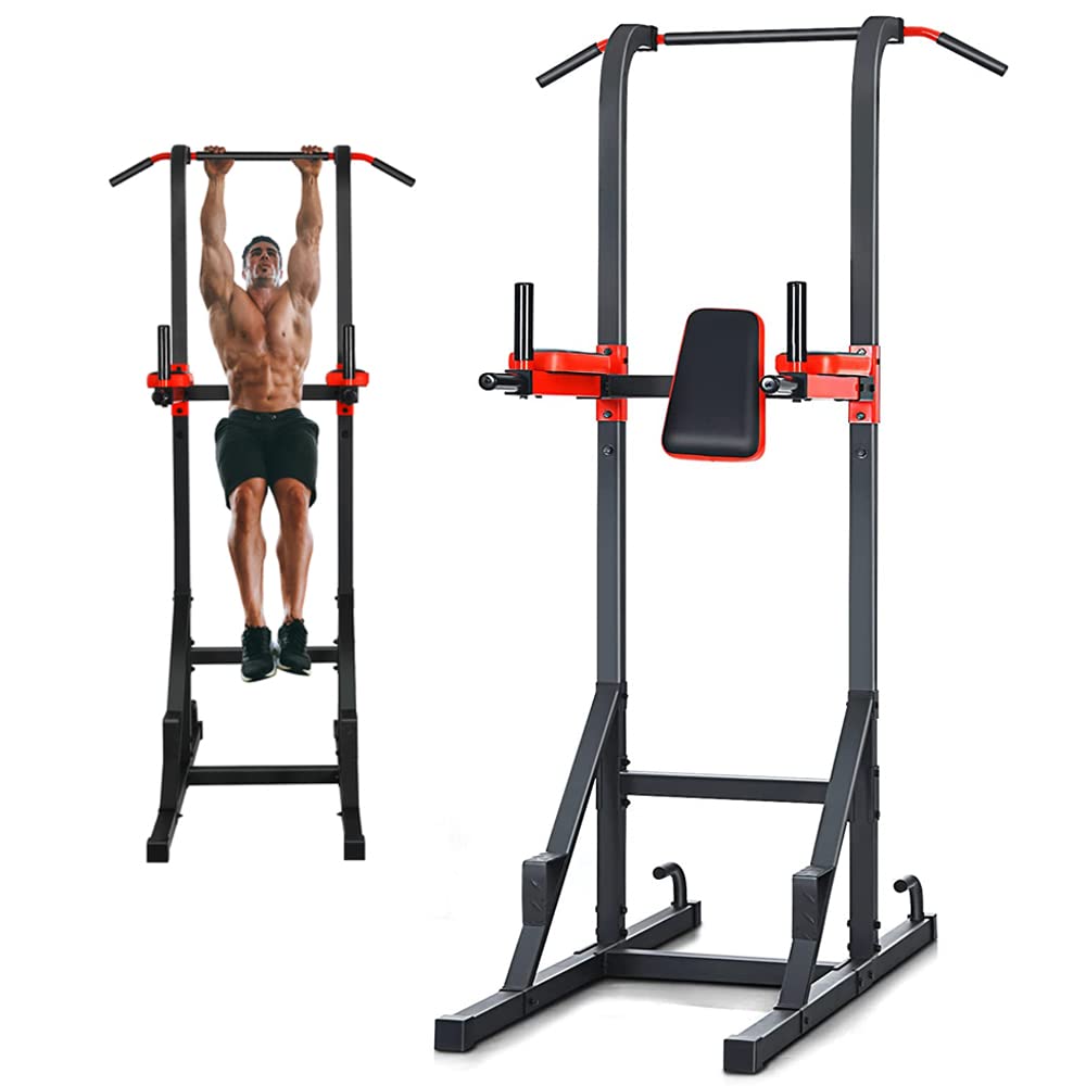 GYMAX Heavy-Duty Power Tower - Multi-Function Pull Up Bar Stand for Pull-ups, Push-ups, Dips, Leg Raises & Strength Training | Home Gym Equipment for Full-Body Workout | Perfect for Home Gym, Garage & Fitness Enthusiasts