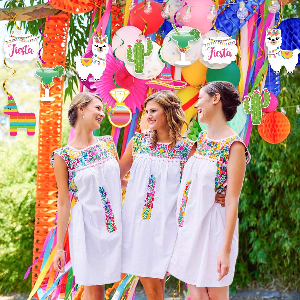 Mexican Fiesta Hanging Swirl Decorations - Llama & Cactus Garland for Bachelorette, Bridal Shower, Wedding & Engagement Parties | Perfect for Wall Decor, Photo Backdrops & Themed Celebrations