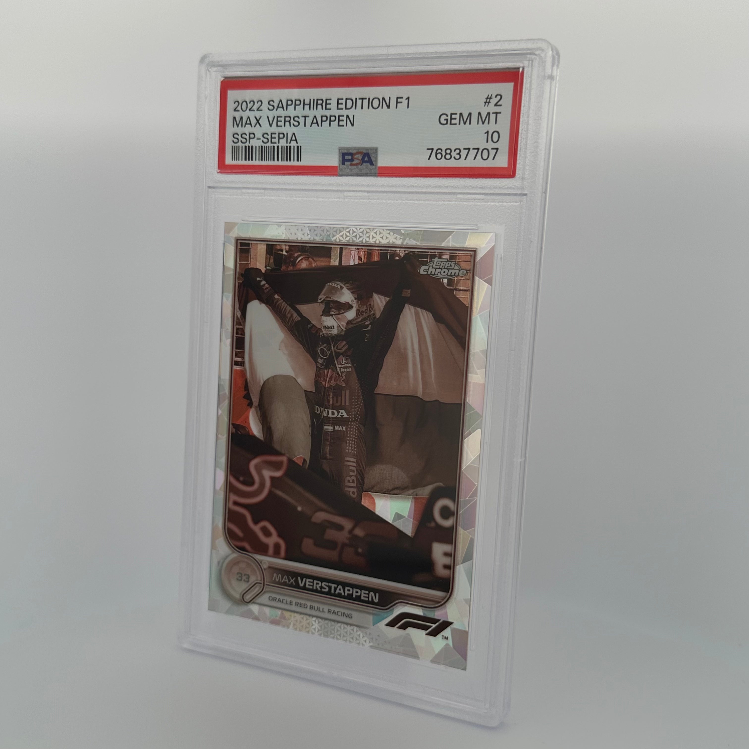 PSA 10 MAX VERSTAPPEN #2 082/100 SAPPHIRE EDITION SSP SEPIA Trading Card - Rare Collectible for Sports Memorabilia & F1 Racing Fans