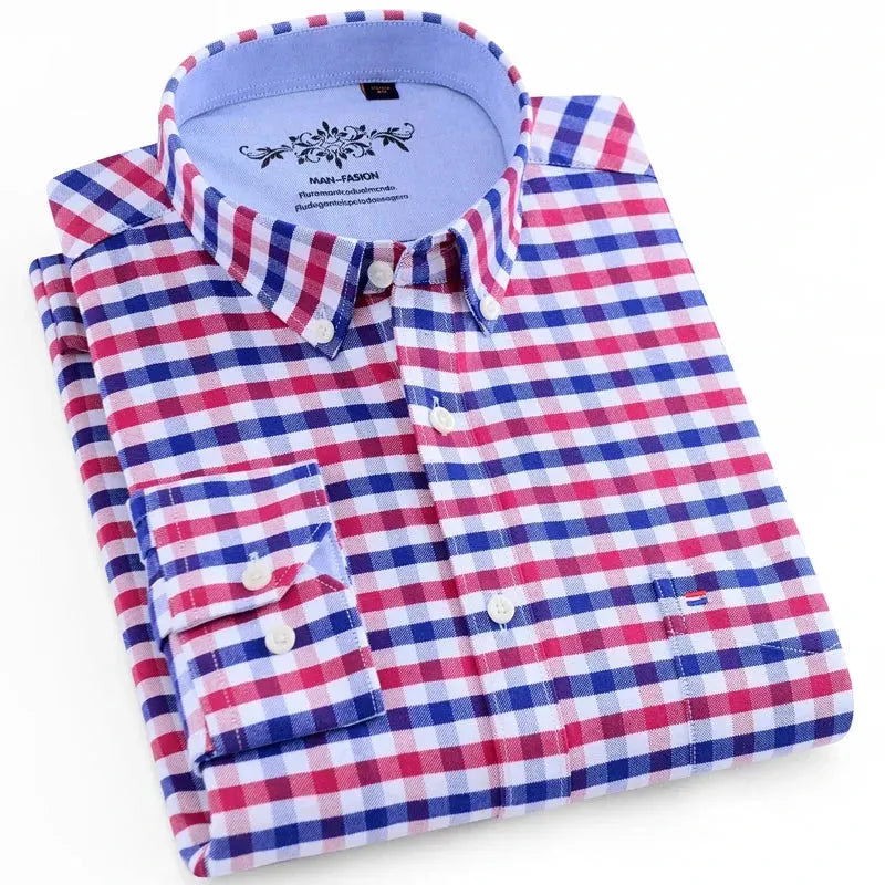 Men's Casual Checkered Shirt with Patch Pockets - Stylish Button Down Shirt for Work, Outdoor & Everyday Wear