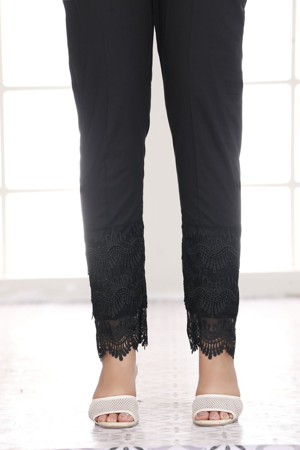 Stylish Black Cotton Lace Pants for Women - High Waisted Comfortable Trousers with Elegant Lace Detail | Perfect for Casual Wear, Date Nights & Special Occasions