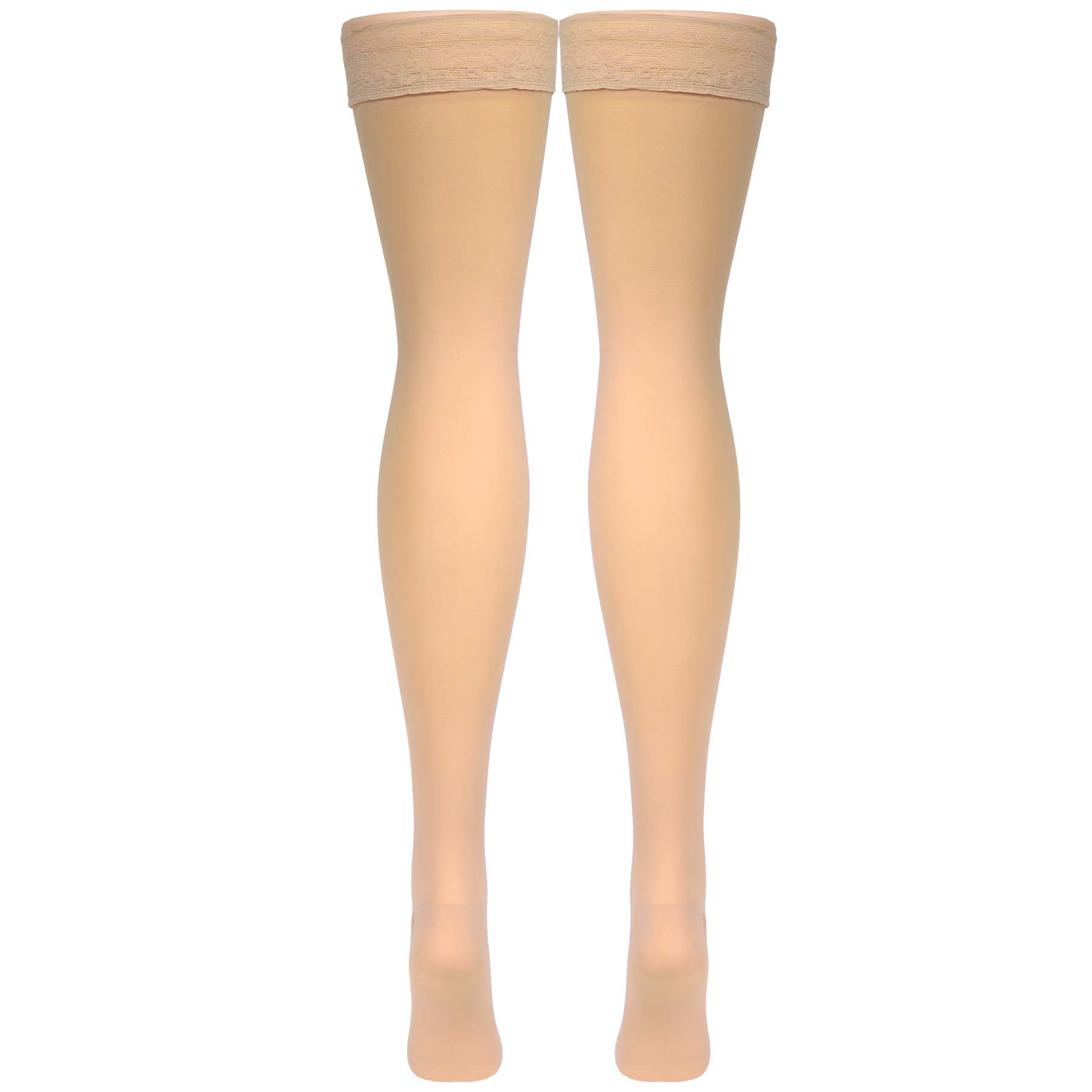 Truform Sheer Compression Stockings 20-30 mmHg - Women's Thigh High Support Stockings, 30 Denier, Beige, Large - Perfect for Varicose Vein Relief & Travel Comfort