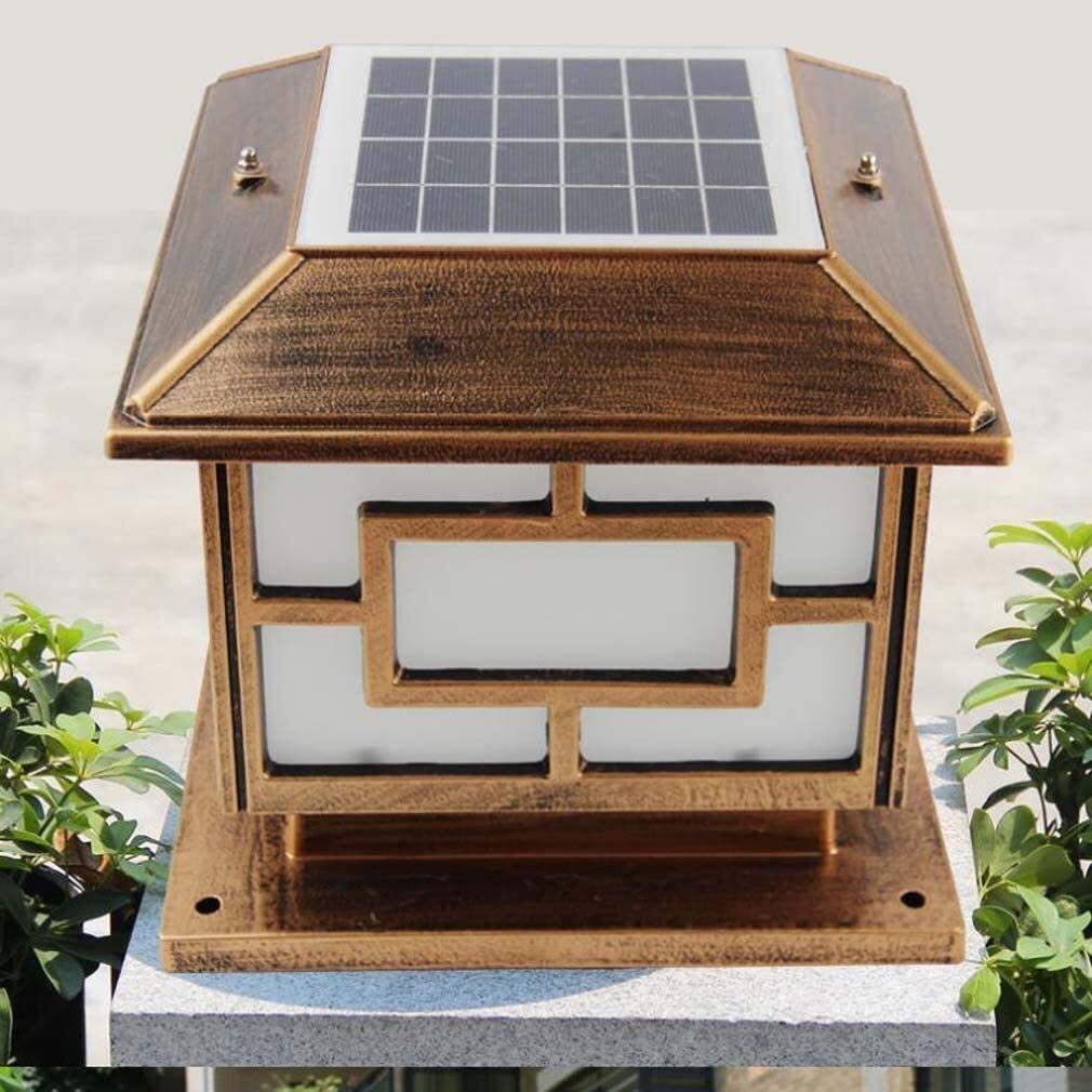 Solar LED Deck Post Lights Outdoor - Bronze Landscape Lighting for Villa, Deck, Lawn, Patio & Garden (250x250x210mm) - Perfect for Pathway Illumination & Backyard Ambience