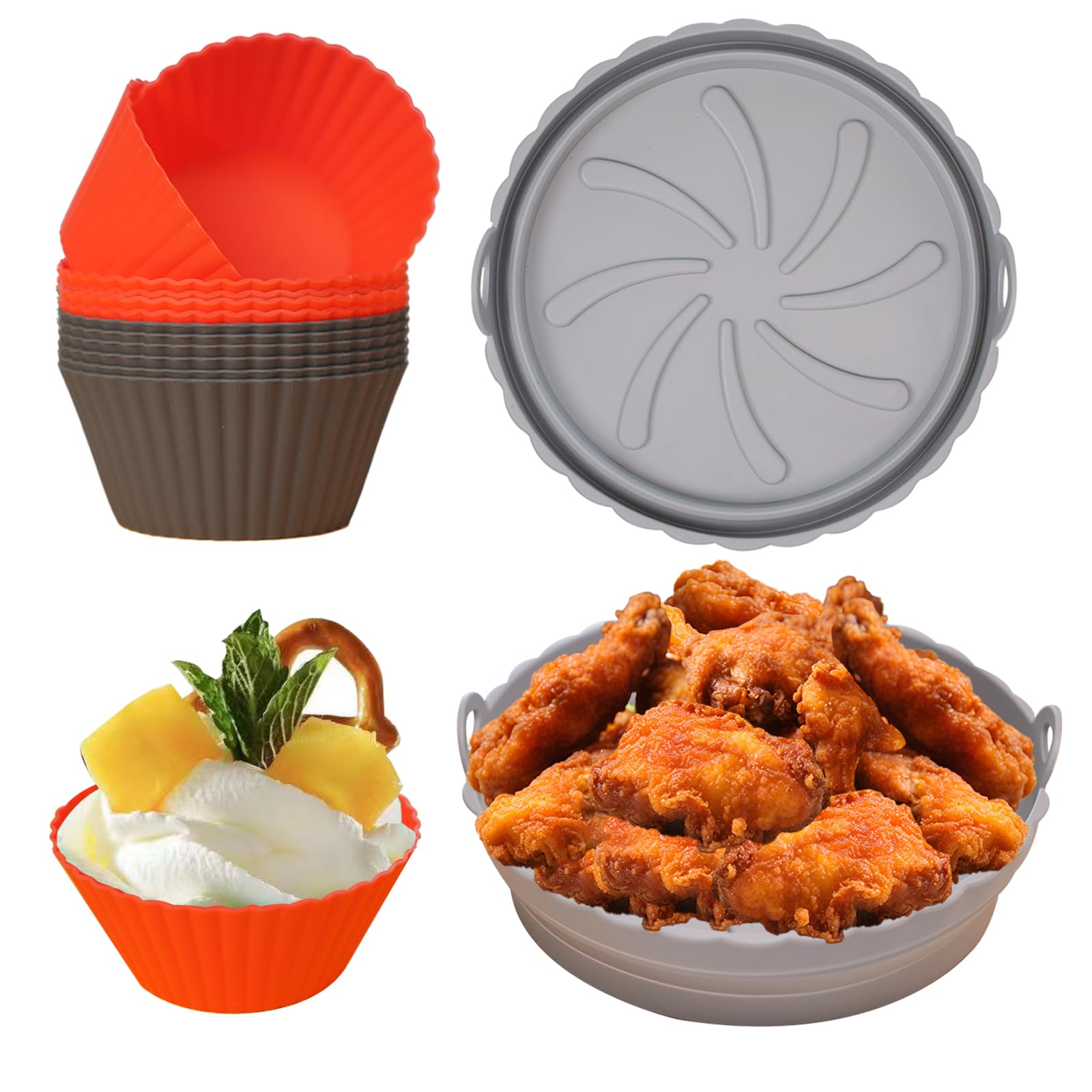 LIANGMEIXIN 12-Piece Silicone Muffin Pan & Air Fryer Basket Set - Reusable Non-Stick Baking Mold for Air Fryers, Oven - Perfect for Cupcakes, Muffins, Eggs & More - Ideal for Home Baking, Meal Prep & Party Snacks