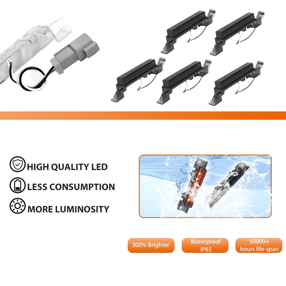 ADIIL 5PCS White 6LED Cab Roof Top Clearance Light Assembly with Smoked Lens - Amber Marker Running Lamps for Volvo VN 2004 & VNL 2003-2020 Trucks | Heavy Duty Truck Lighting for Night Driving & Road Safety