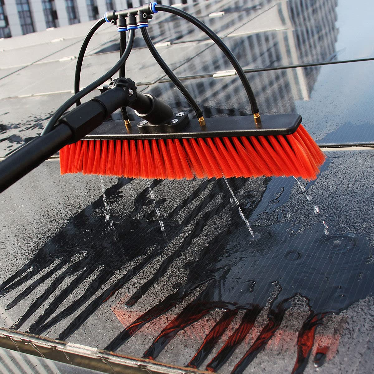 12Ft-36Ft Telescopic Solar Panel Cleaning Brush with Pole - Extendable Water Fed Cleaning Tool for Trucks, Windows, Glass Walls & Photovoltaic Panels - 36FT/10.8M Long Reach - Perfect for Home, RV & Commercial Solar Maintenance