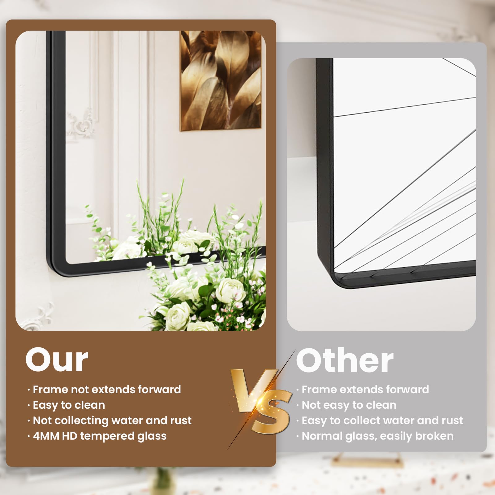 24x36 Inch Black Metal Frame Wall Mounted Bathroom Mirror - Rounded Rectangle Vanity Mirror with Tempered Glass for Bathroom, Bedroom & Living Room | Perfect for Modern Home Decor, Makeup Station & Space Enhancement