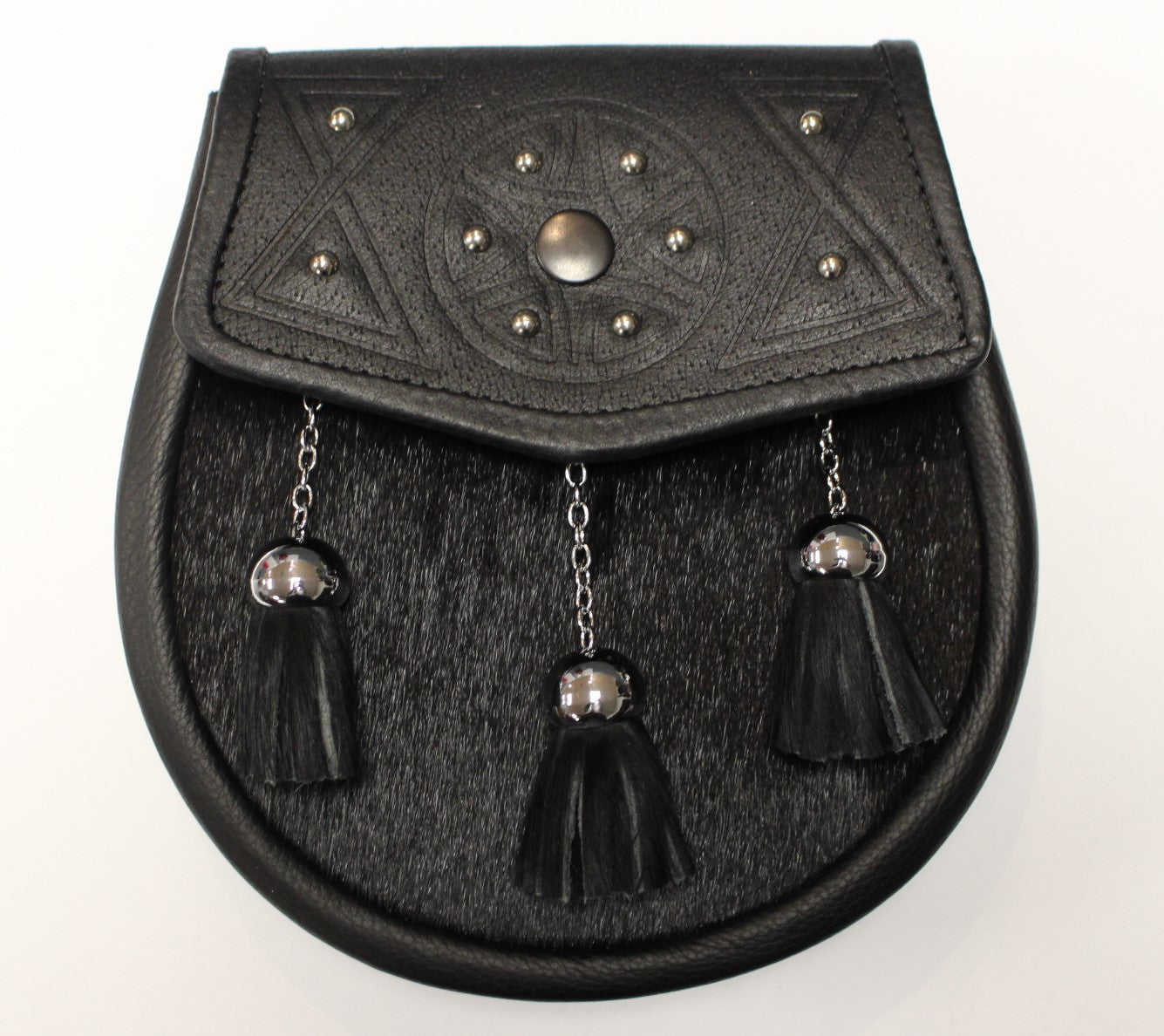 Black Semi Dress Sporran BT SC - Premium Leather Sporran for Men | Perfect for Scottish Highland Wear, Formal Events & Celtic Weddings