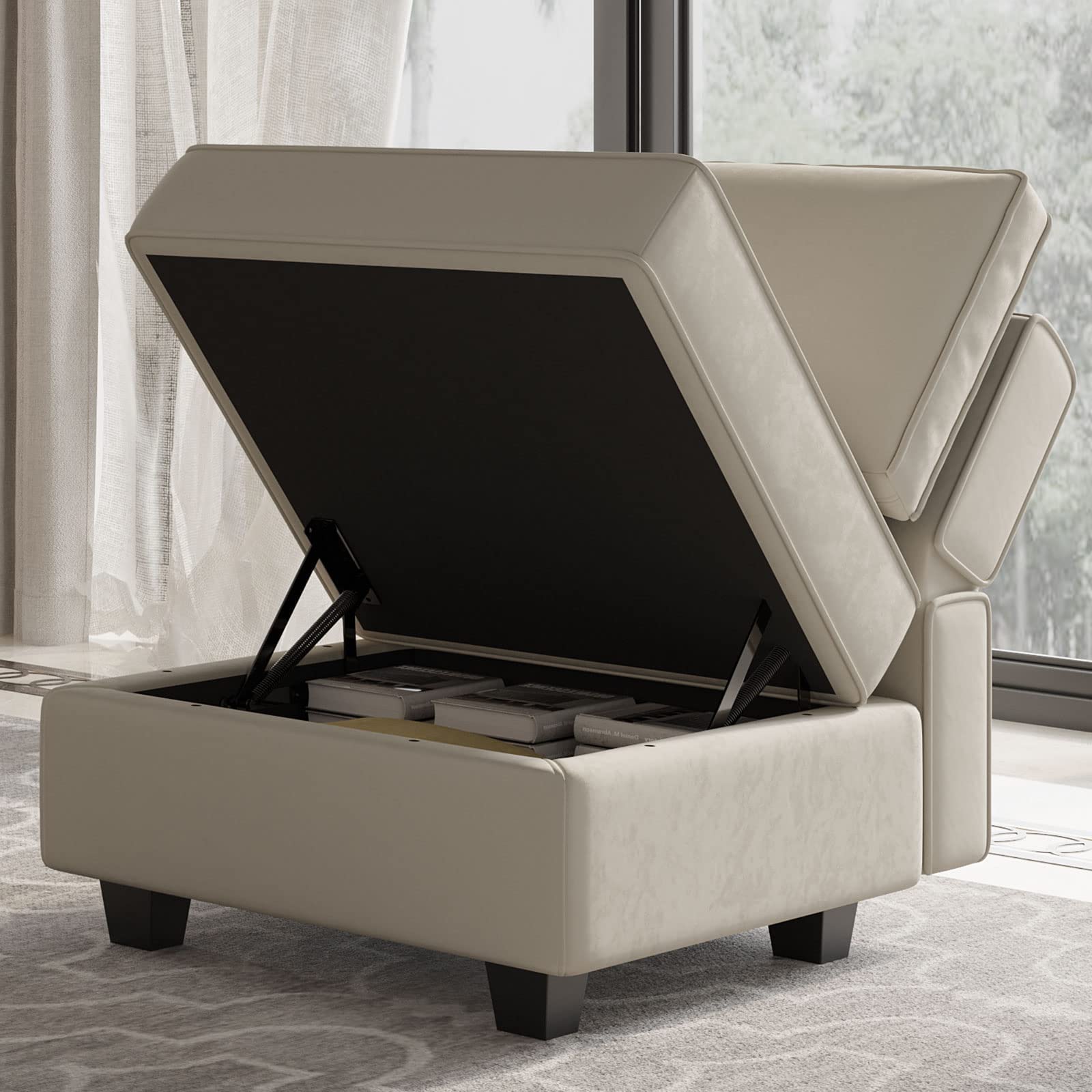 Belffin Modular Sectional Arm Chair with Storage Seat - Velvet Grey Accent Chair for Living Room, Apartment, or Office - Comfortable Single Club Chair for Relaxing & Reading