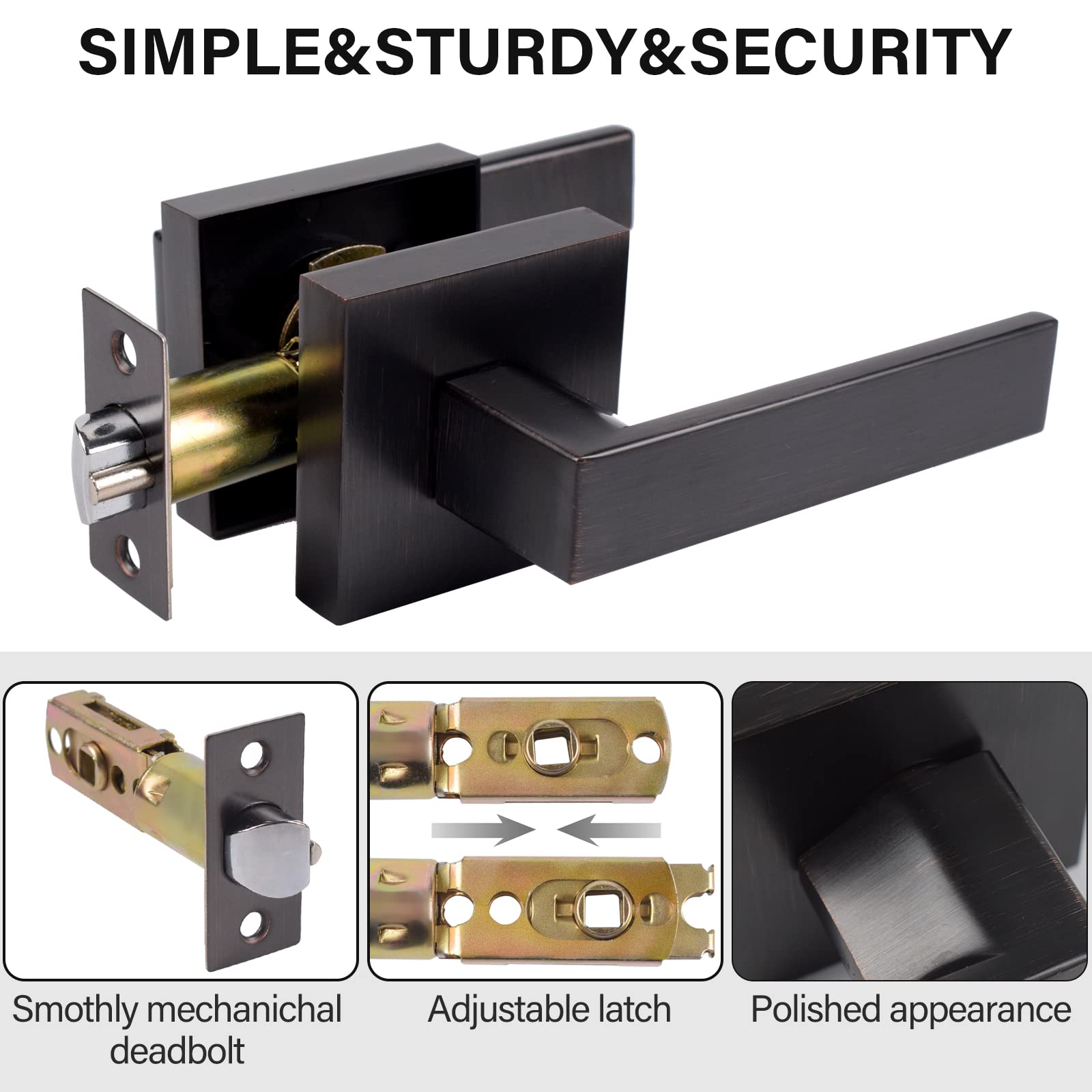 Heavy Duty Hall & Closet Door Lock Set - Brushed Bronze Finish Passage Door Lever for Mobile Homes & Apartments - Secure Privacy for Bedrooms, Bathrooms & Interior Doors - Golingda 3503-ORB-PS-12P