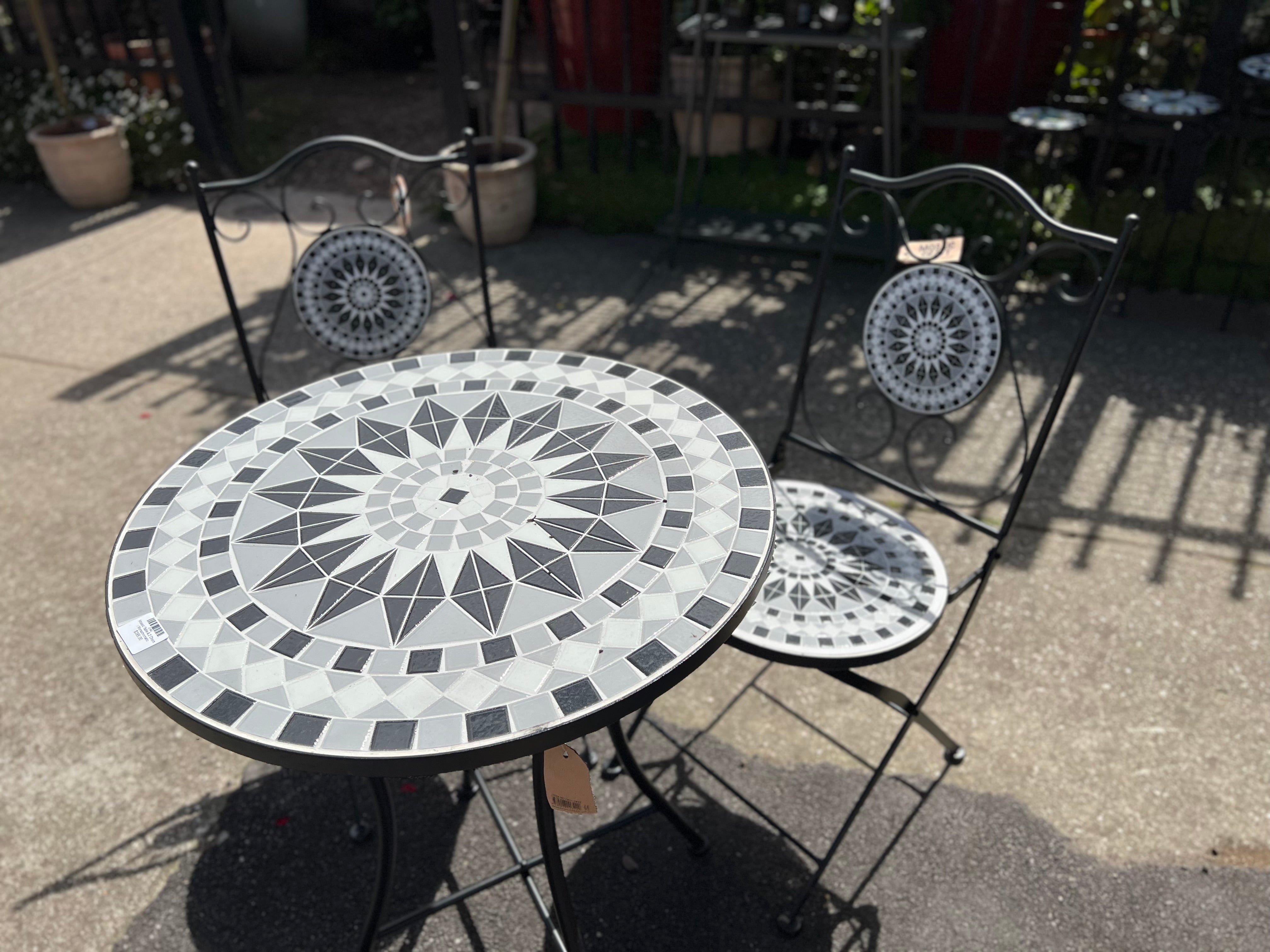 Stylish Mosaic Outdoor Dining Set - Table & 2 Chairs for Patio, Garden, or Backyard | Perfect for Al Fresco Meals & Entertaining Guests